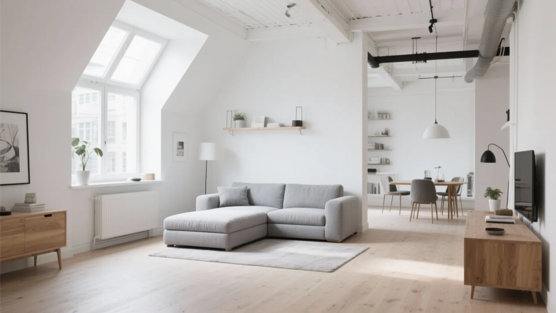 Convertible sofa-daybed in a bright Scandinavian loft
