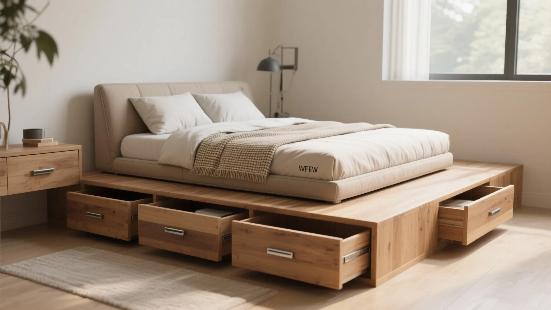 1. Convertible futon with built-in storage