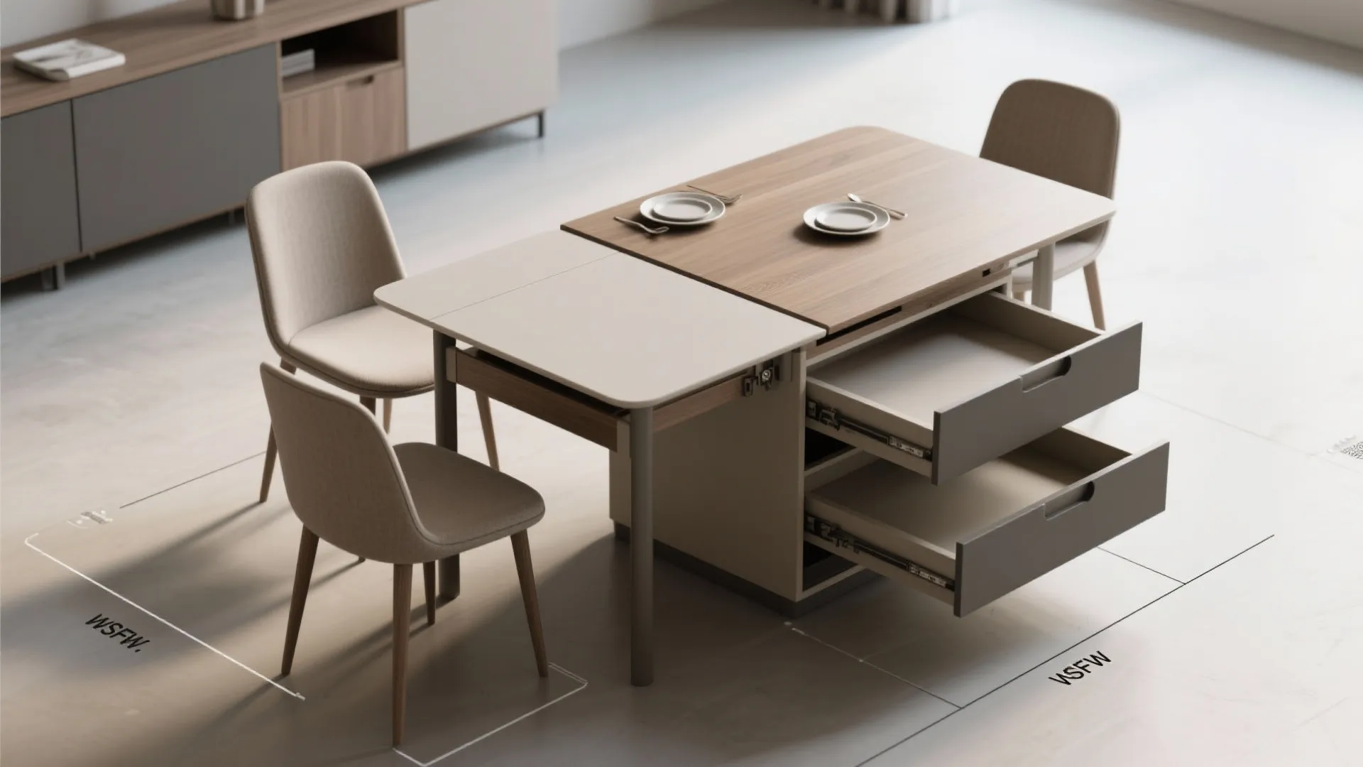 3. Tables that double as storage and dining