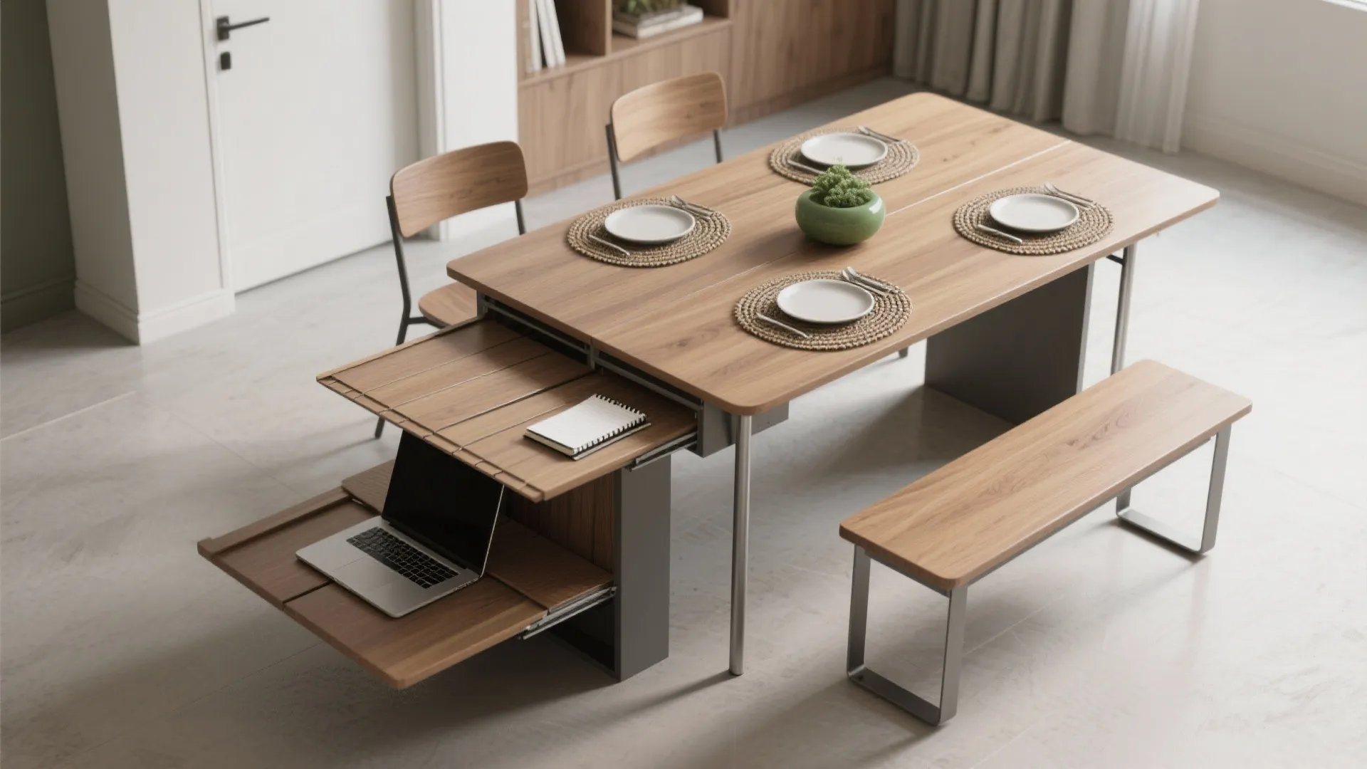 5. Convertible dining-to-desk table or bench desk