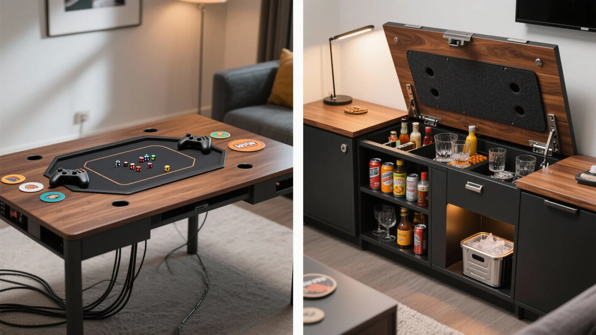 Convertible Gaming Table with Hidden Bar Storage