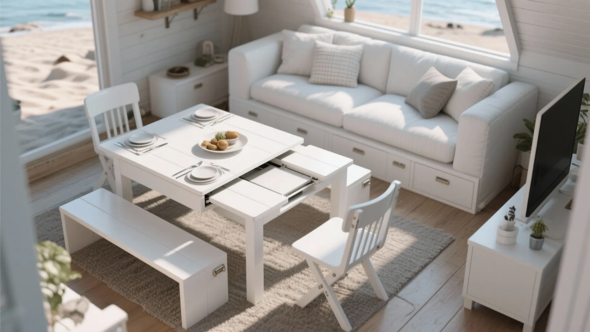 5. Convertible White Table Sets (Dining-to-Coffee)