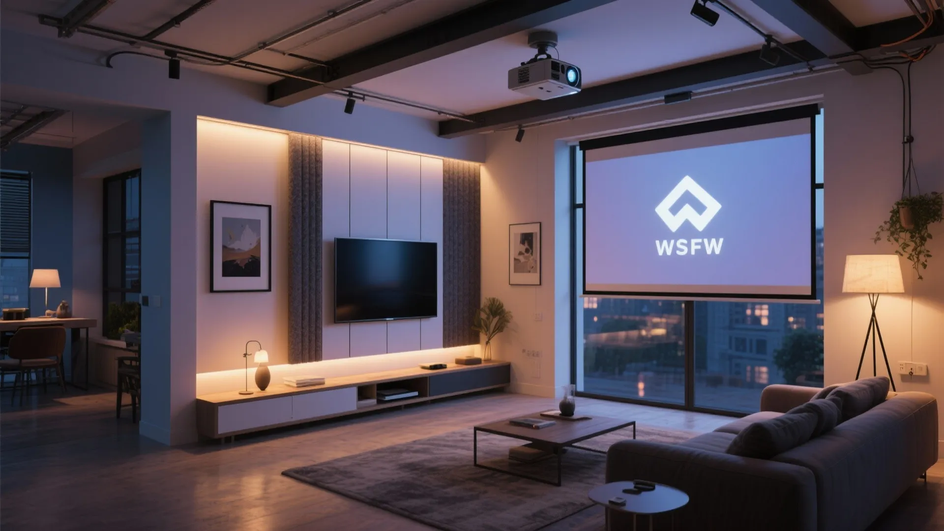 Convertible TV wall: art, projector, and display modes