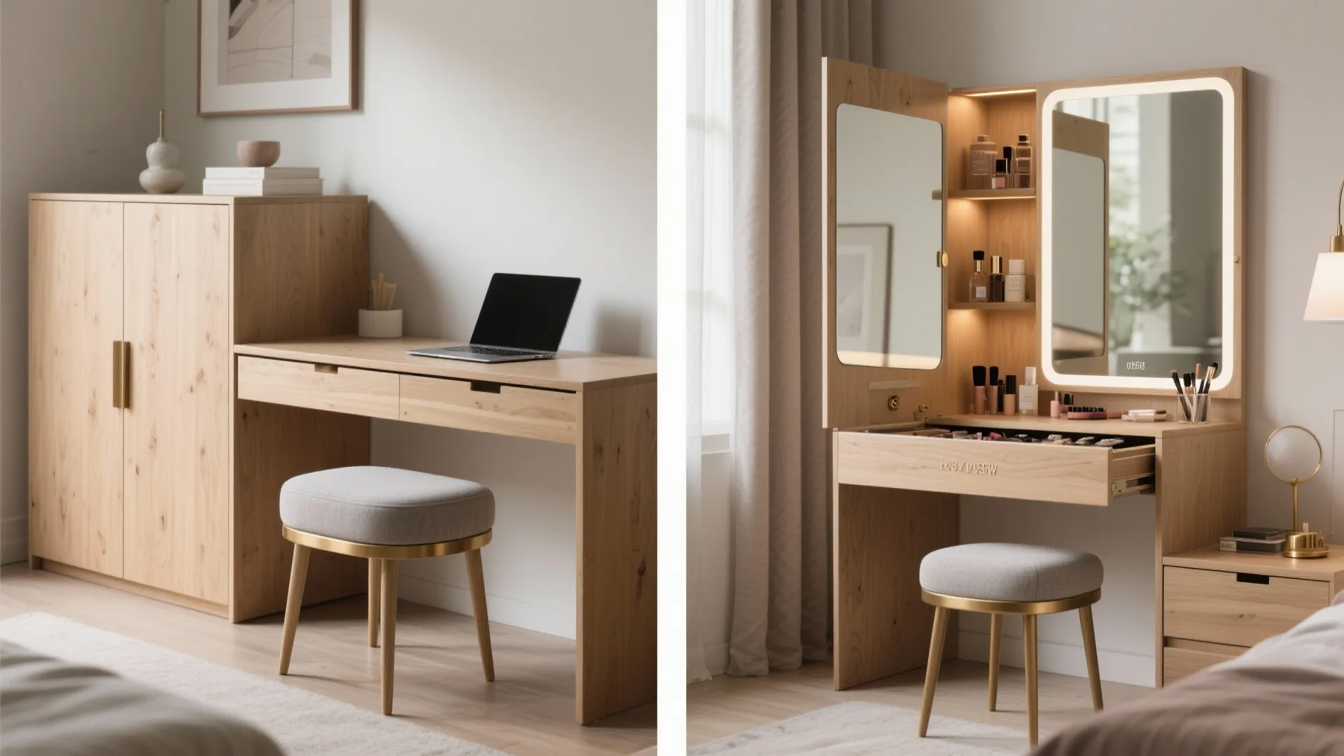 5. Convertible vanity-desk with pull-out stool