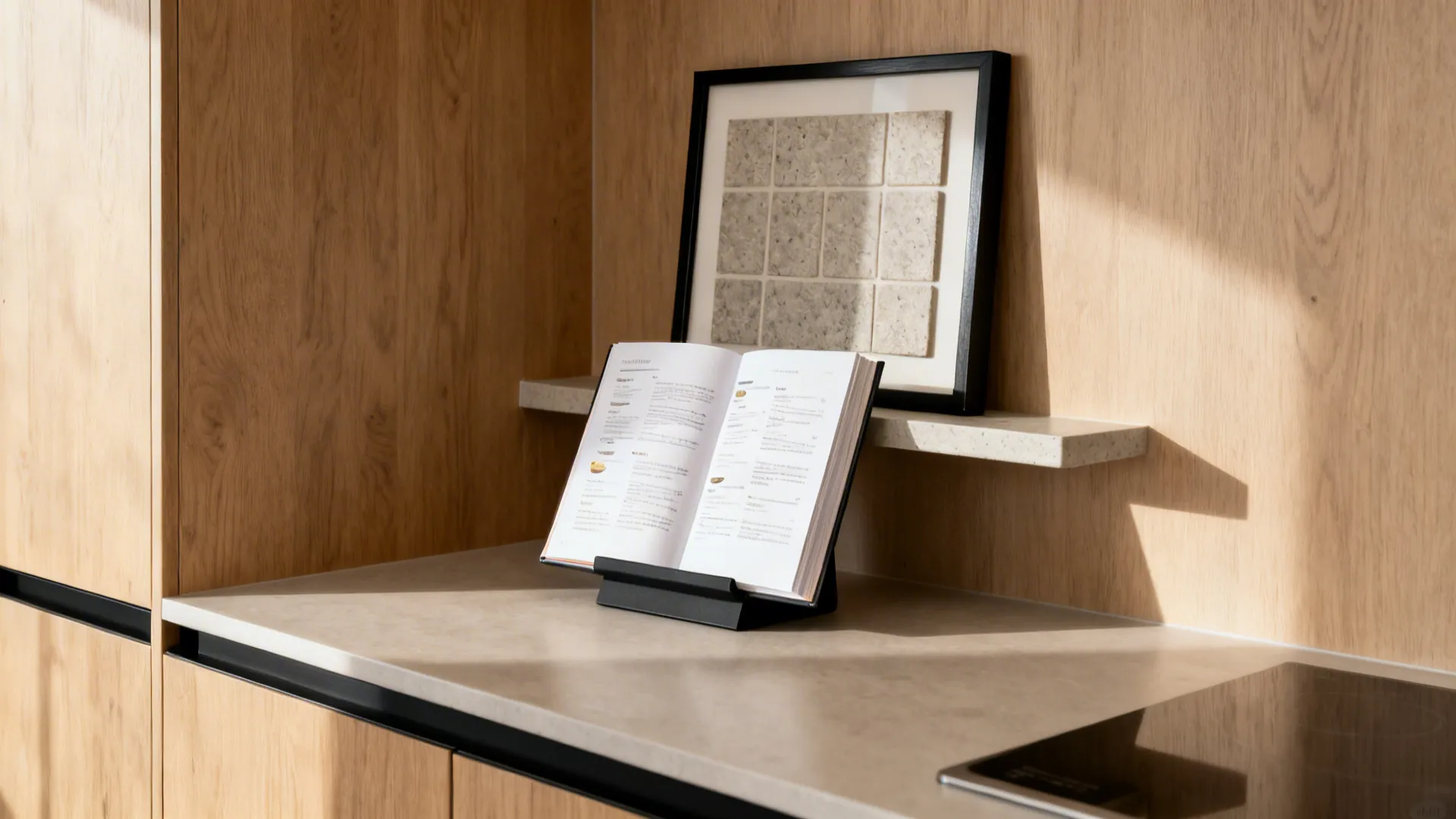 Corner Idea 4: Cookbook Ledge with Artful Backdrop