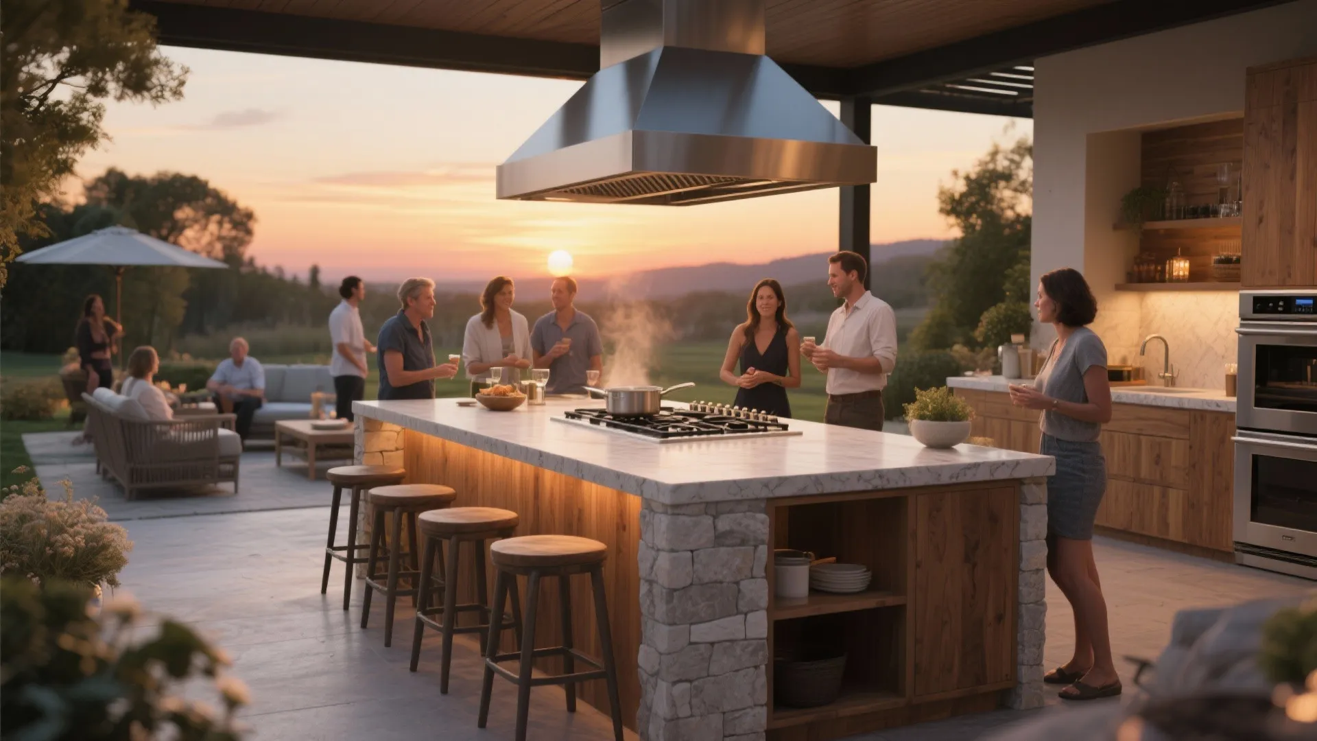 4. Cooking island with seating — the social hub