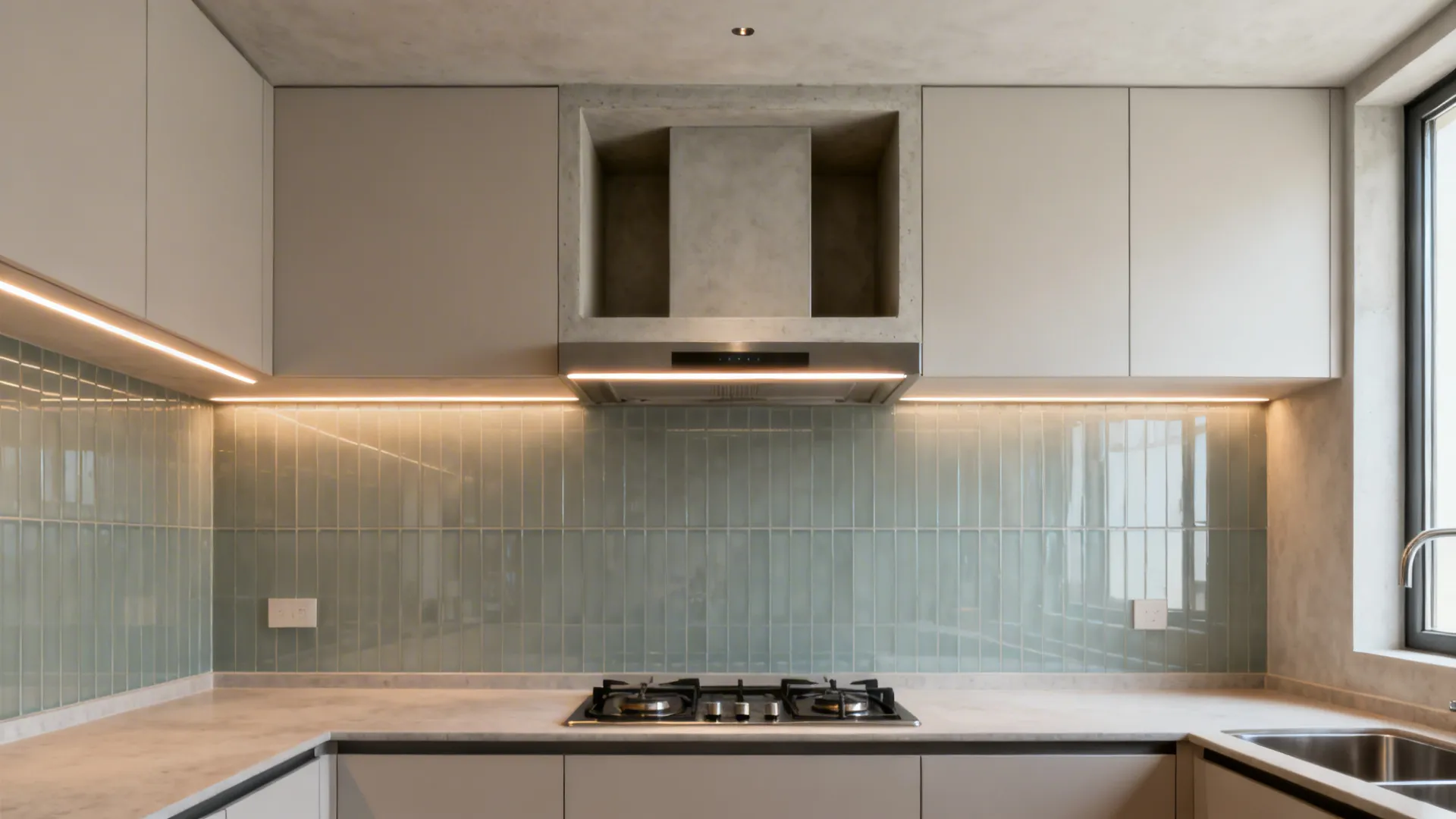 Textured niche ceiling over the cookline