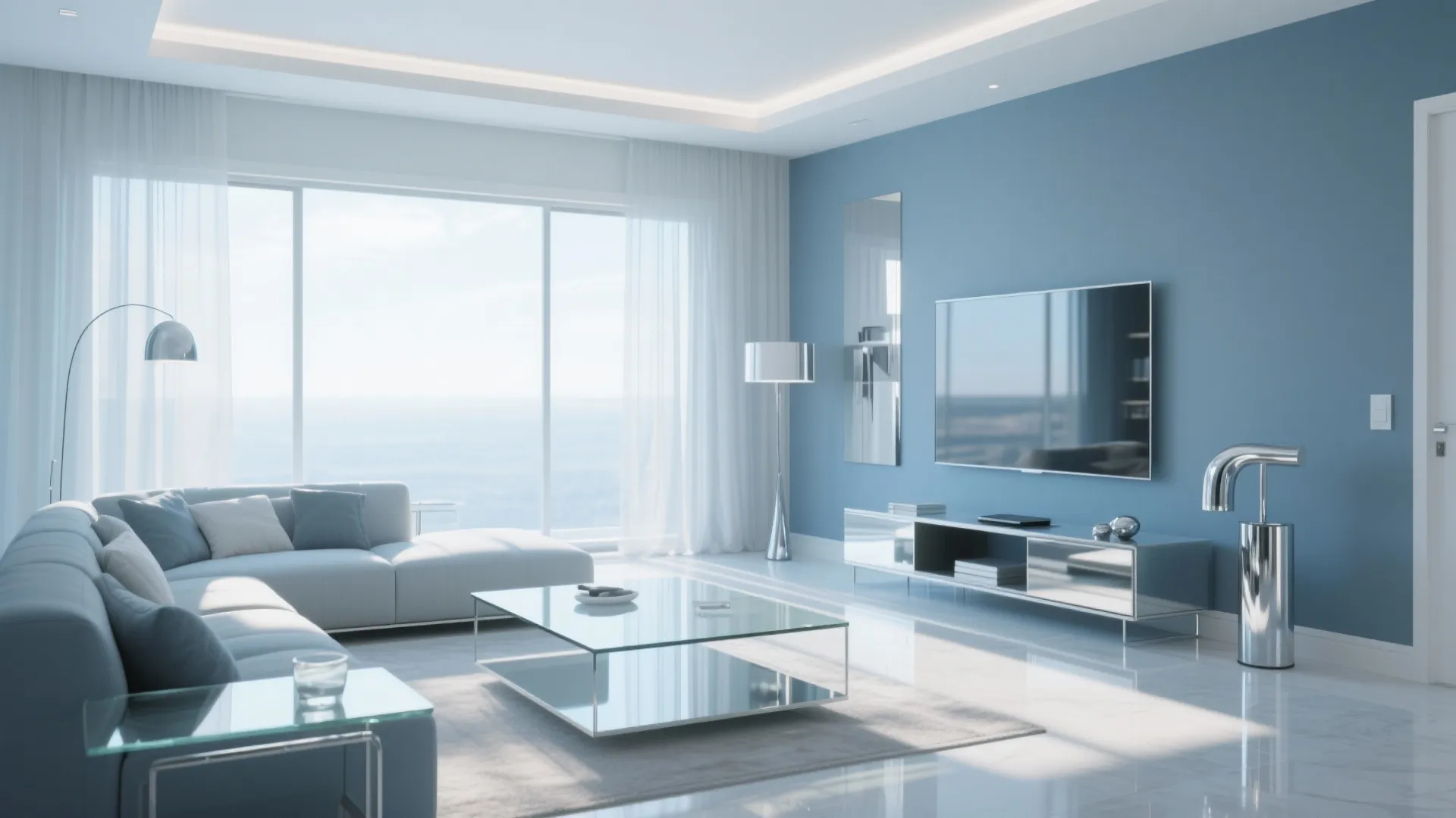 2. Cool blue-gray for bright, modern living rooms