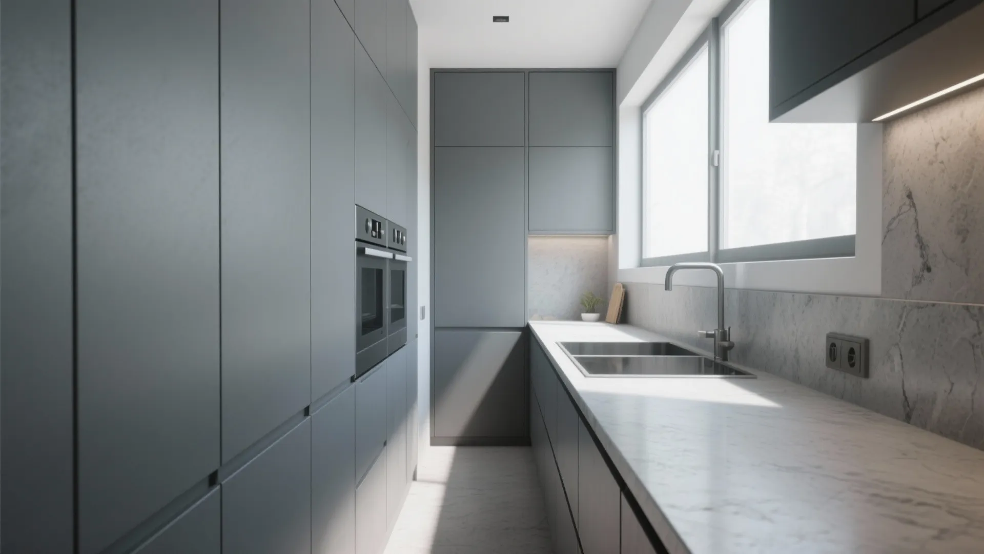 2. Cool, flat-gray slab doors for a sleek look