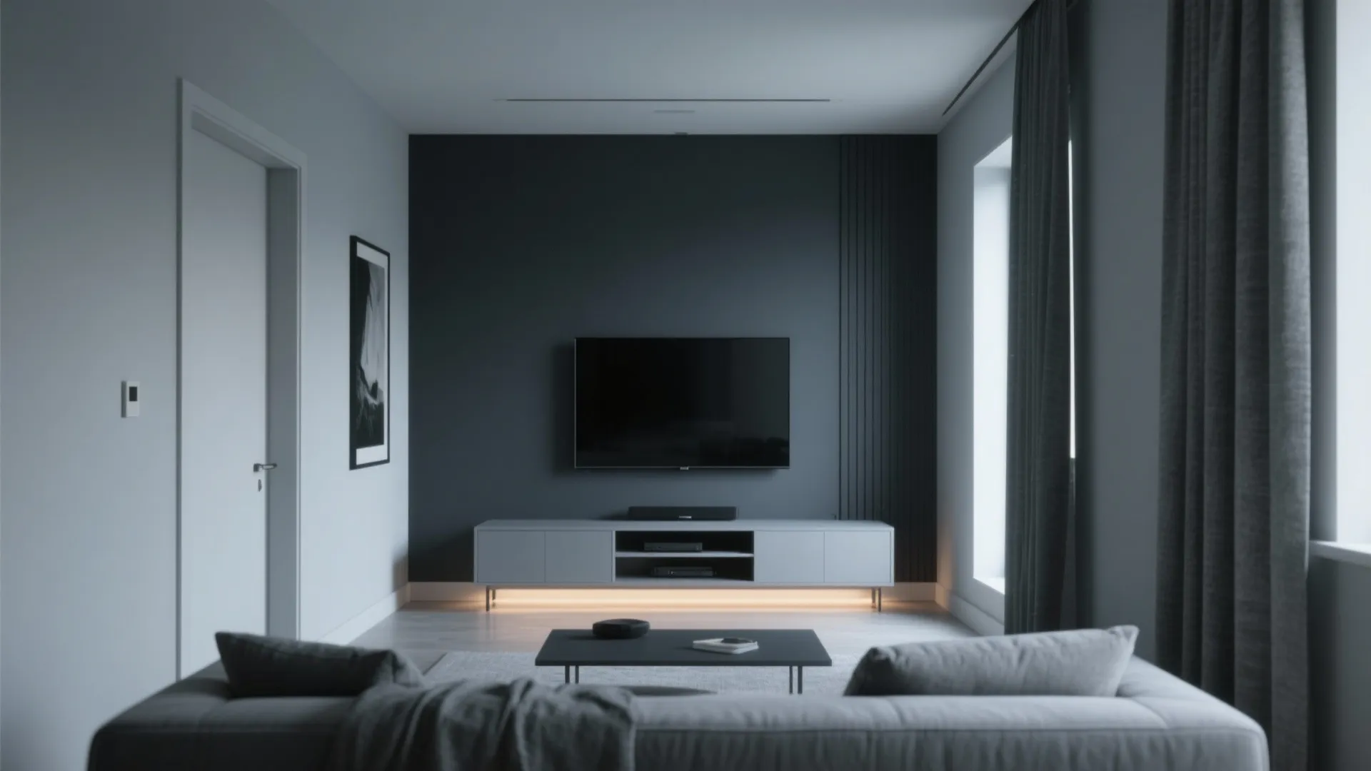 2. Cool gray with a saturated accent wall