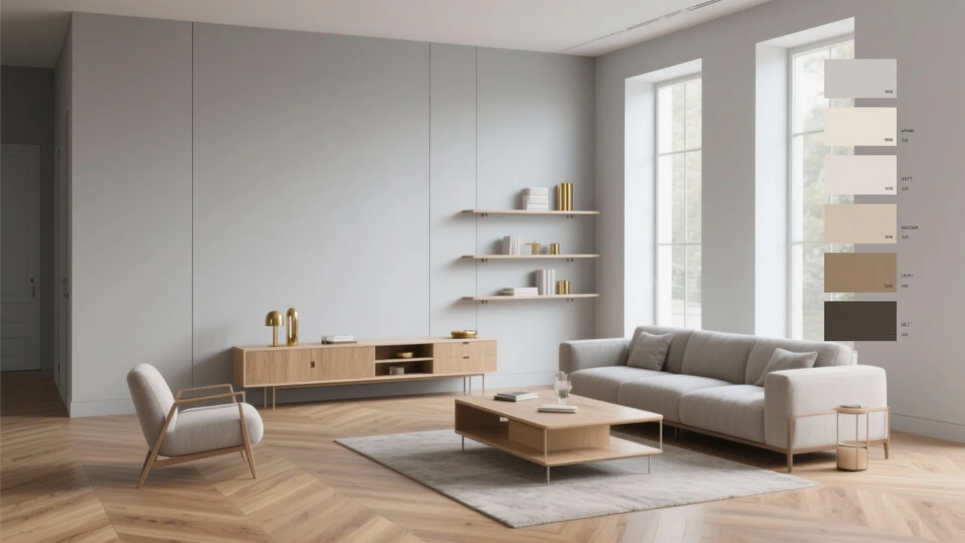 5. Cool Light Grays with Wood Accents