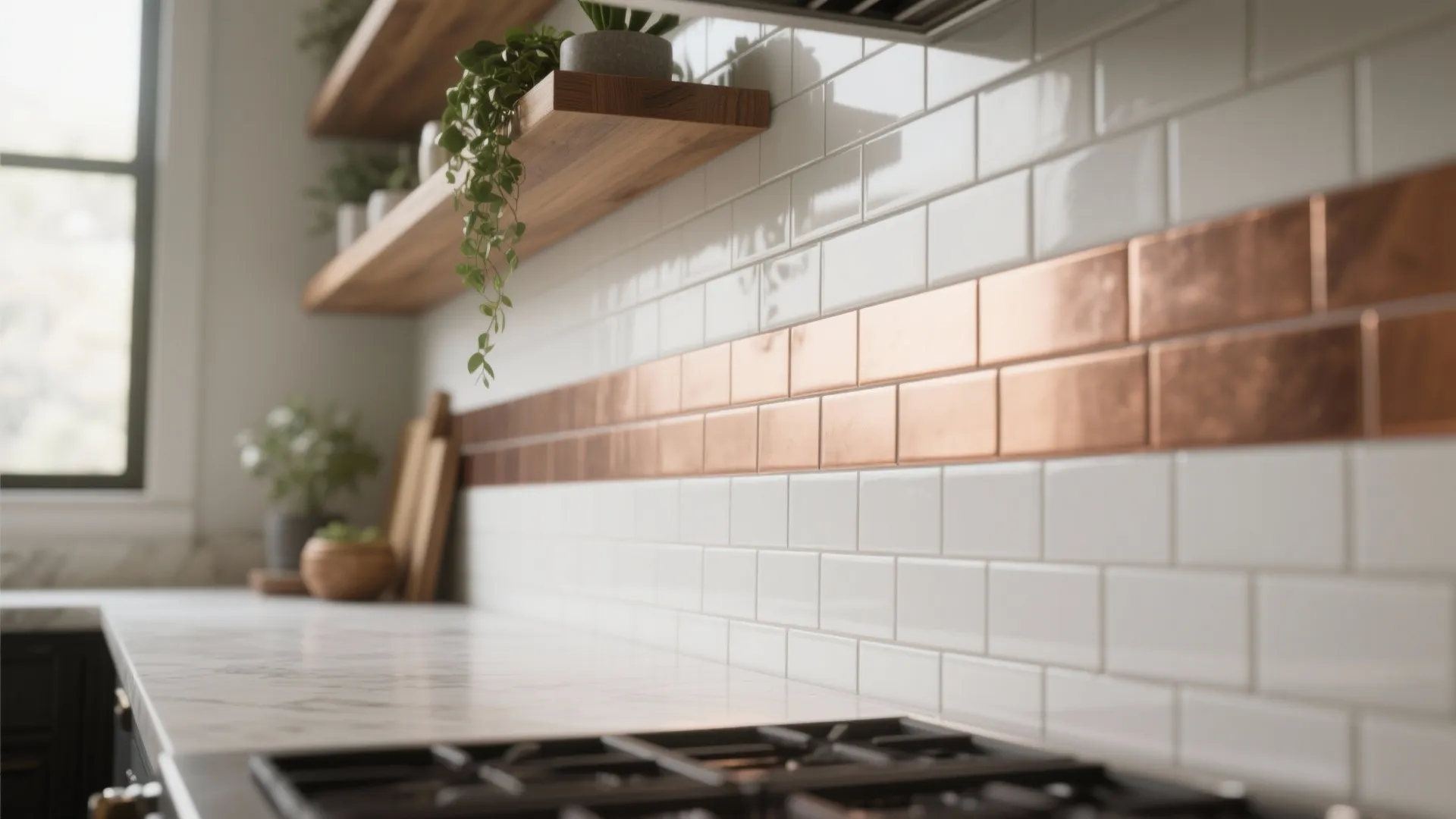 4. Copper Accents Mixed with Neutral Tiles