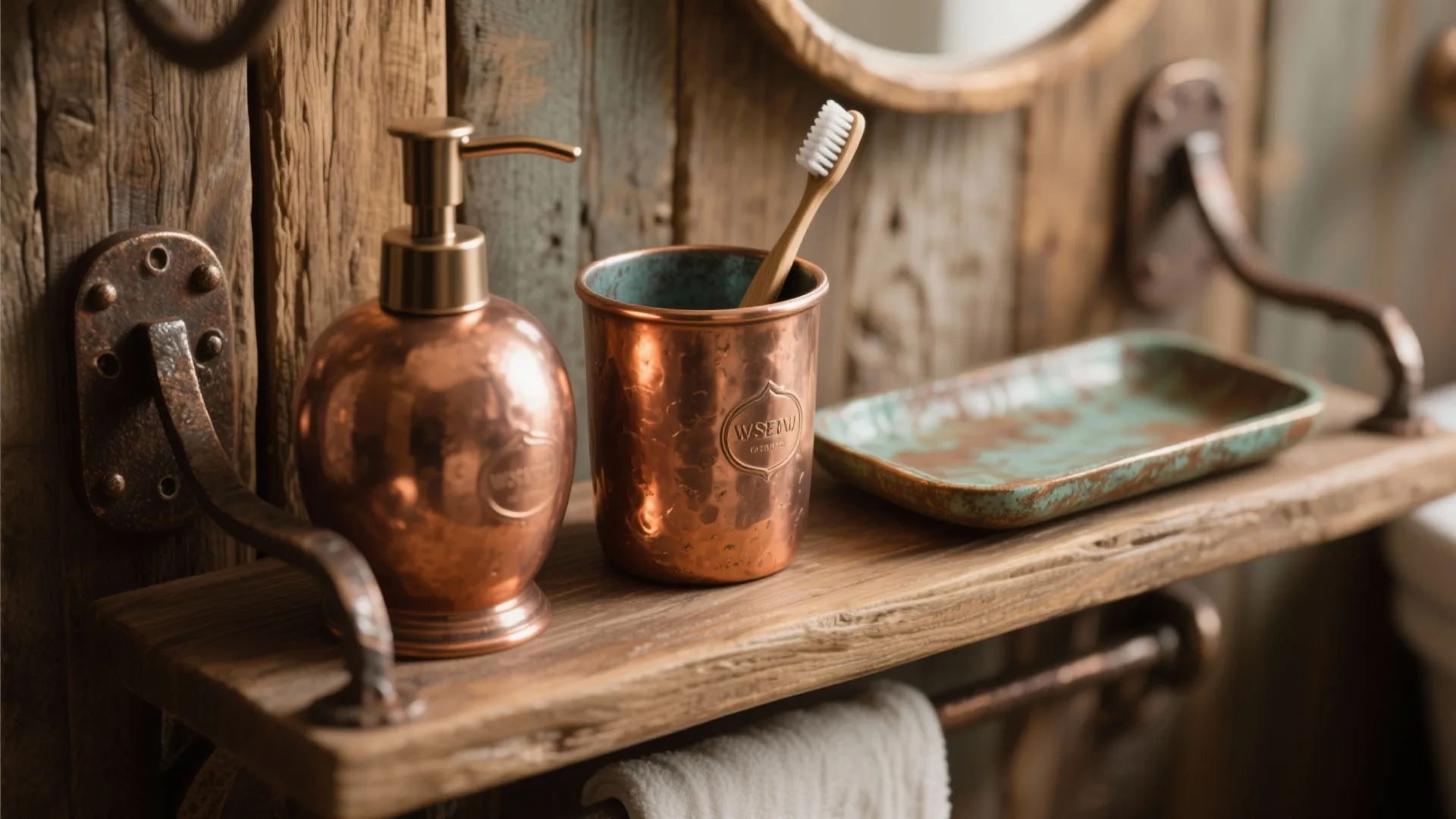 2. Rustic Accents with Copper Fixtures