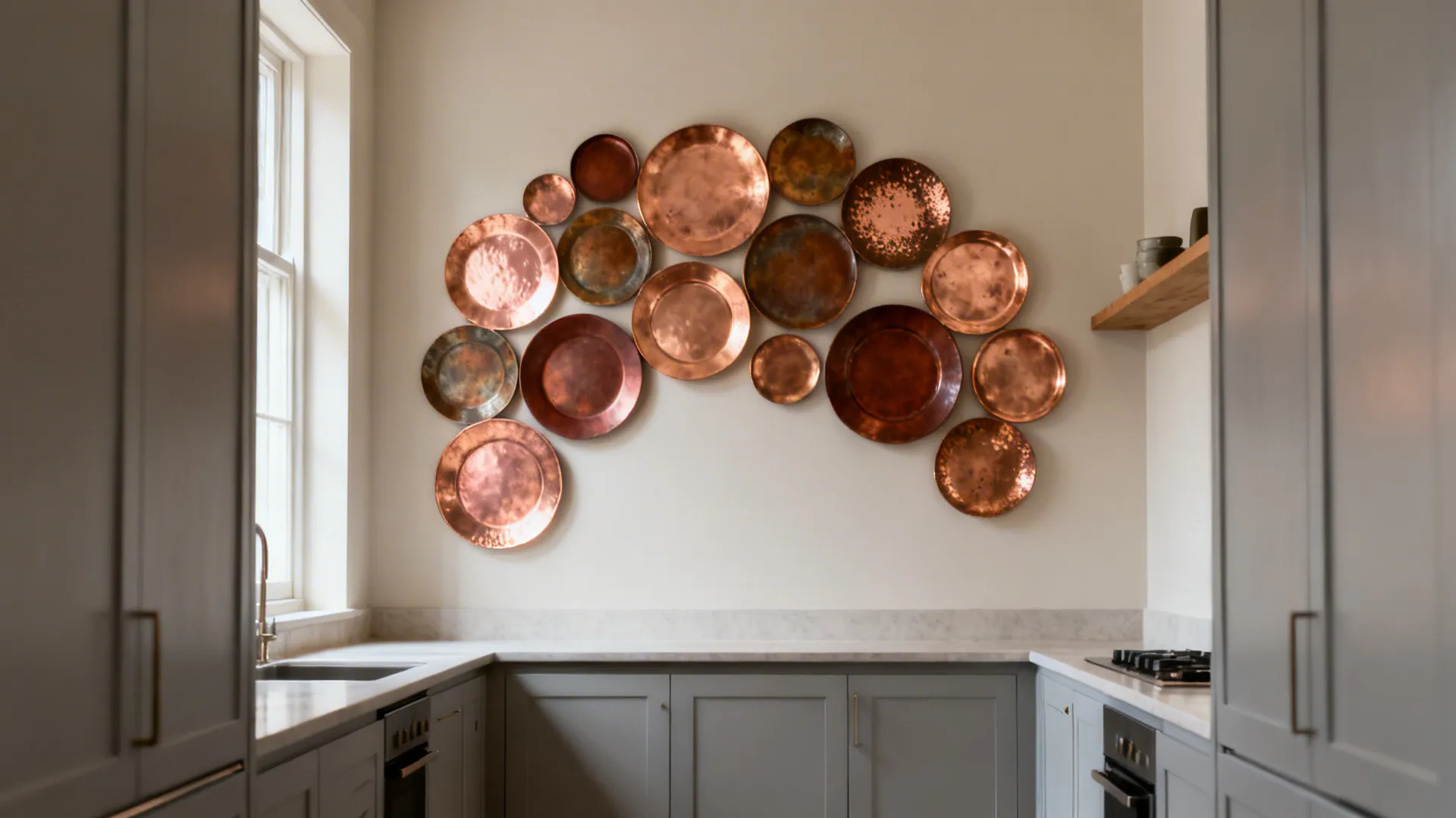 Patina-Rich Copper Plates as a Gallery Wall