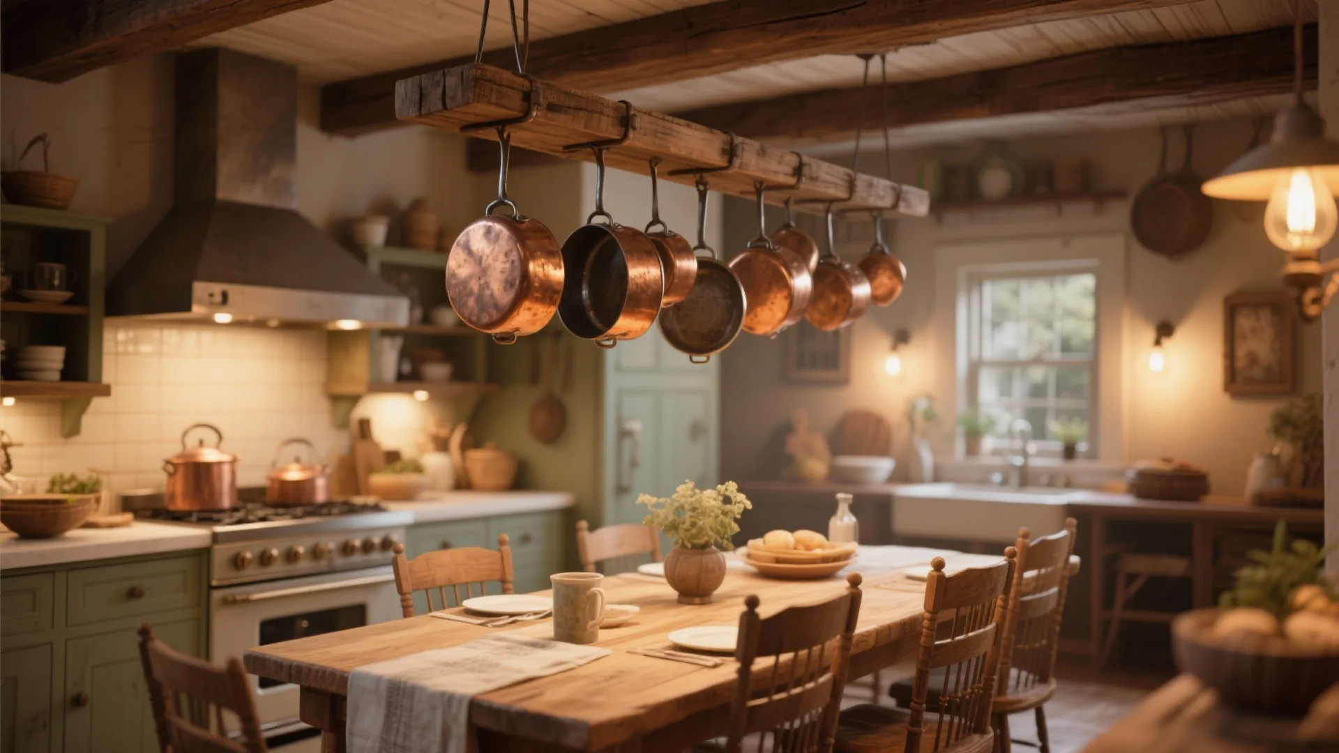 8. Hanging Pot Rack with Copperware
