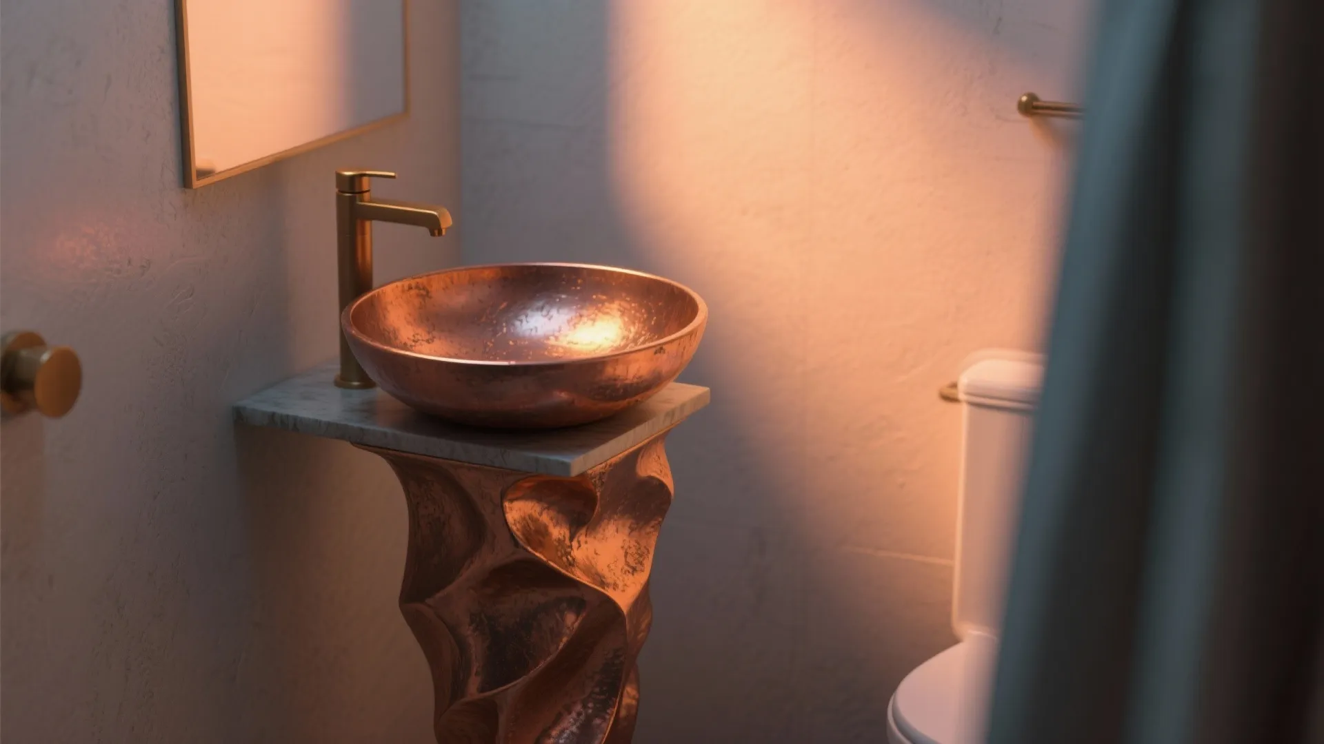 4. Narrow pedestal with sculptural copper vessel