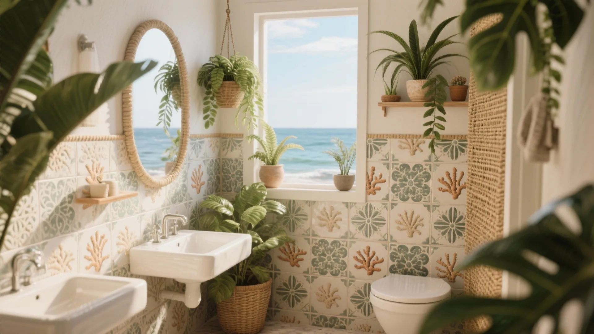 3. Tropical Coral Tiles + Greenery
