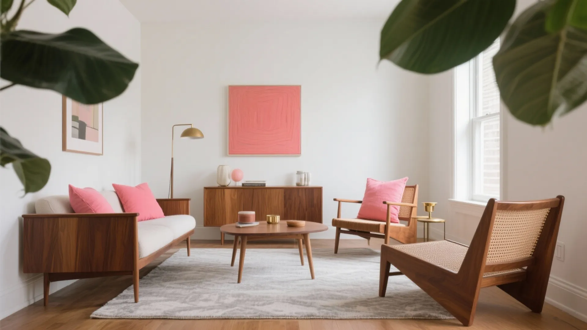 Coral Pink + Warm Wood: Energetic Mid-Century Vibes