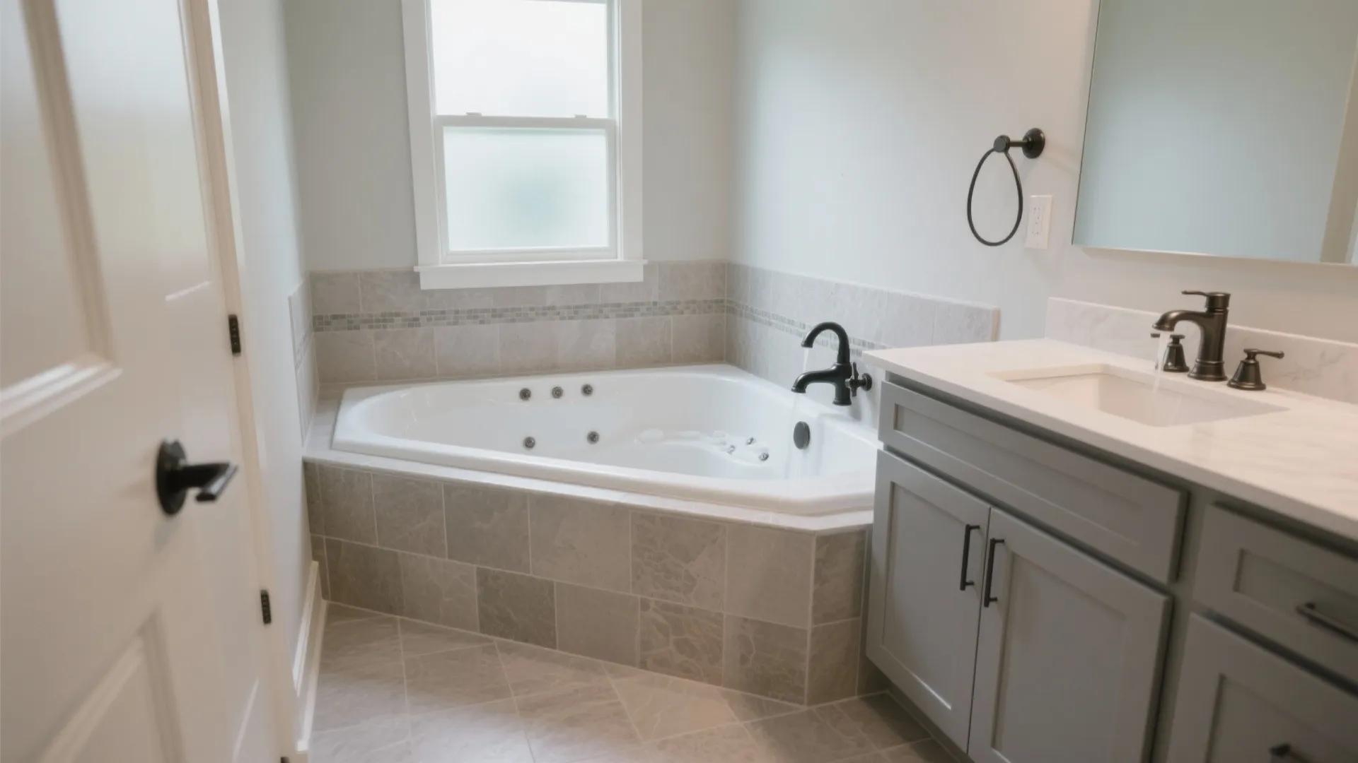 Corner Alcove with L-Shaped Vanity