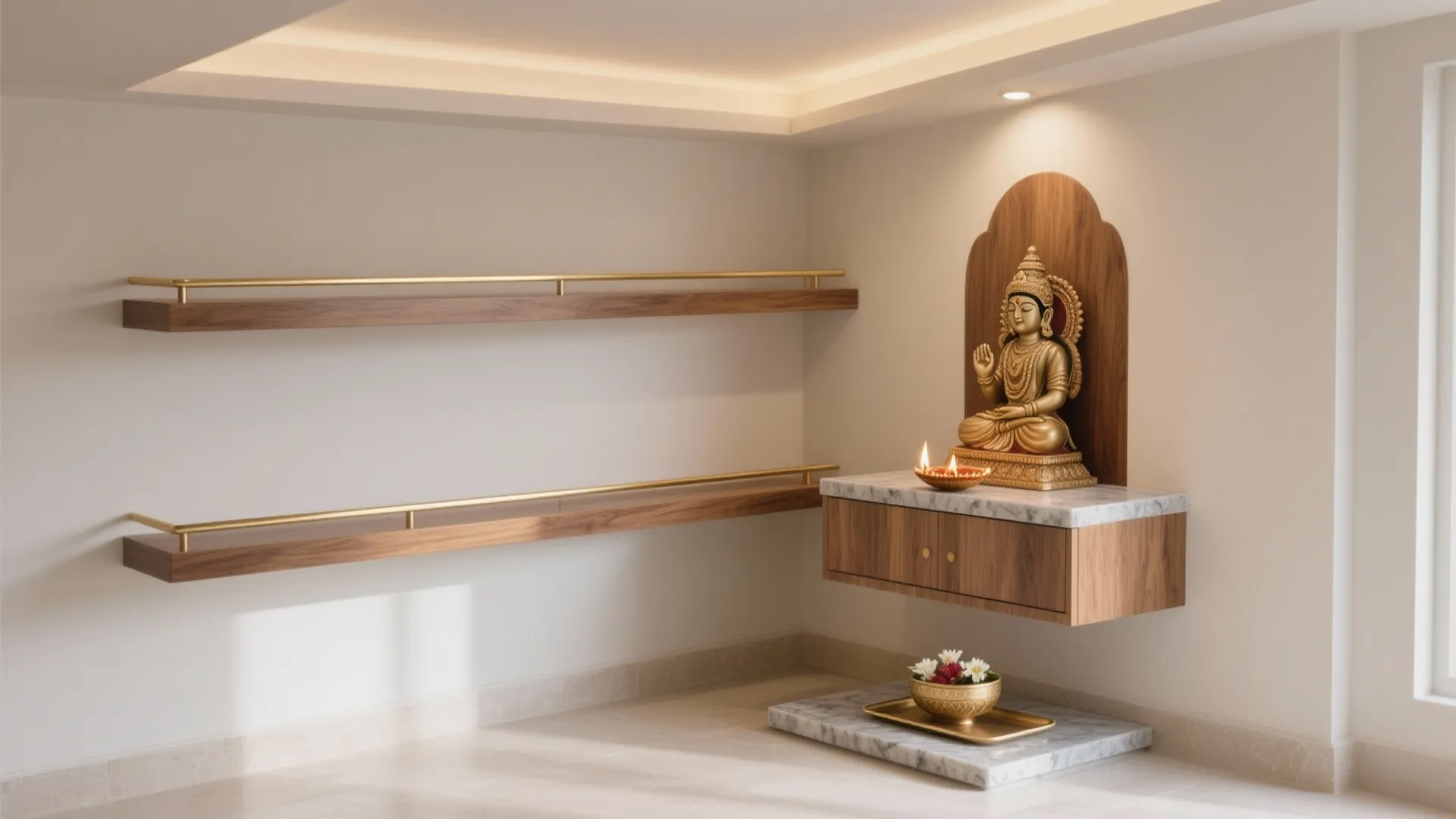 Corner L-Shaped Altar Using Floating Shelves