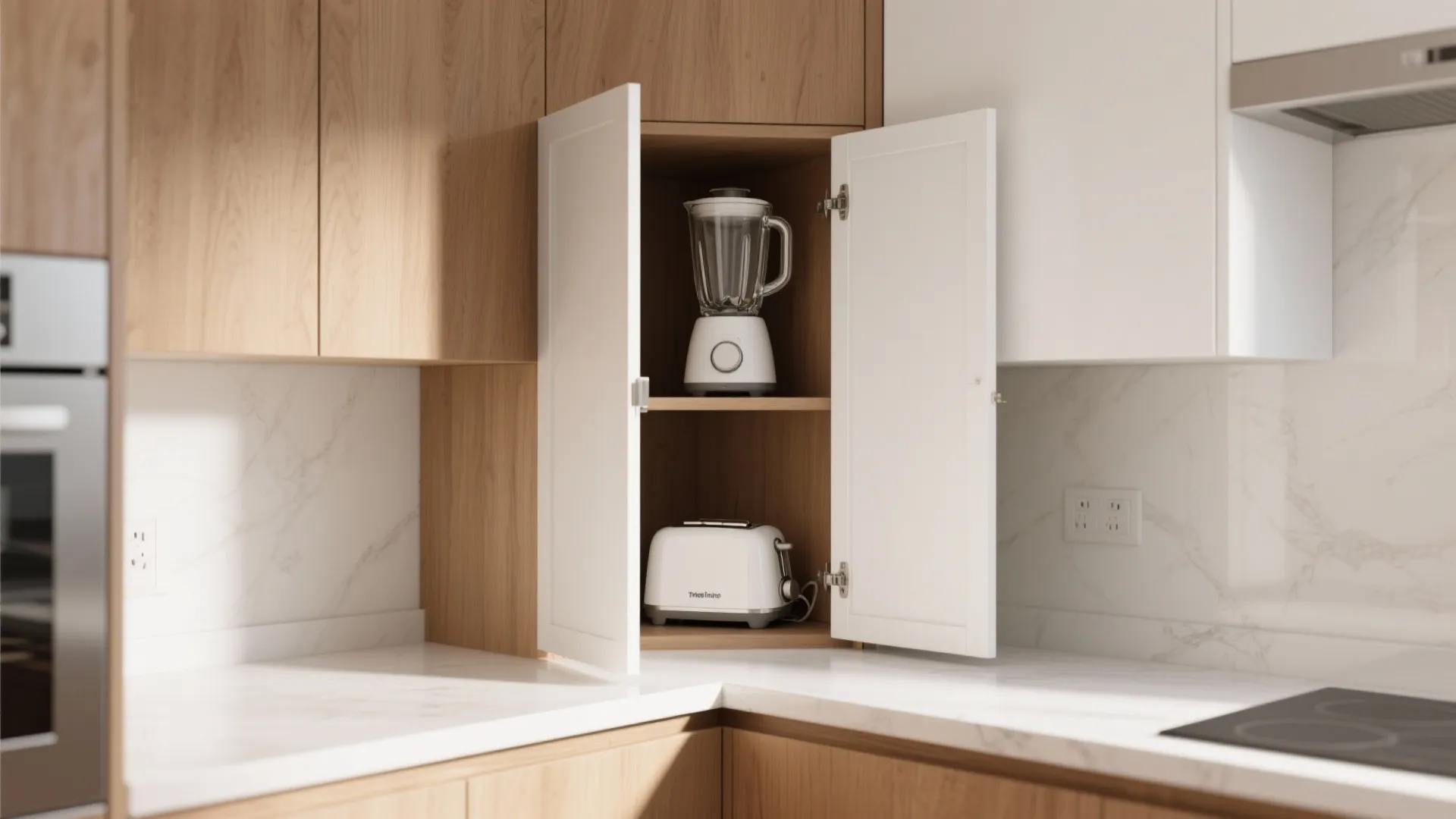 8. Hide Appliances in a Corner Cabinet