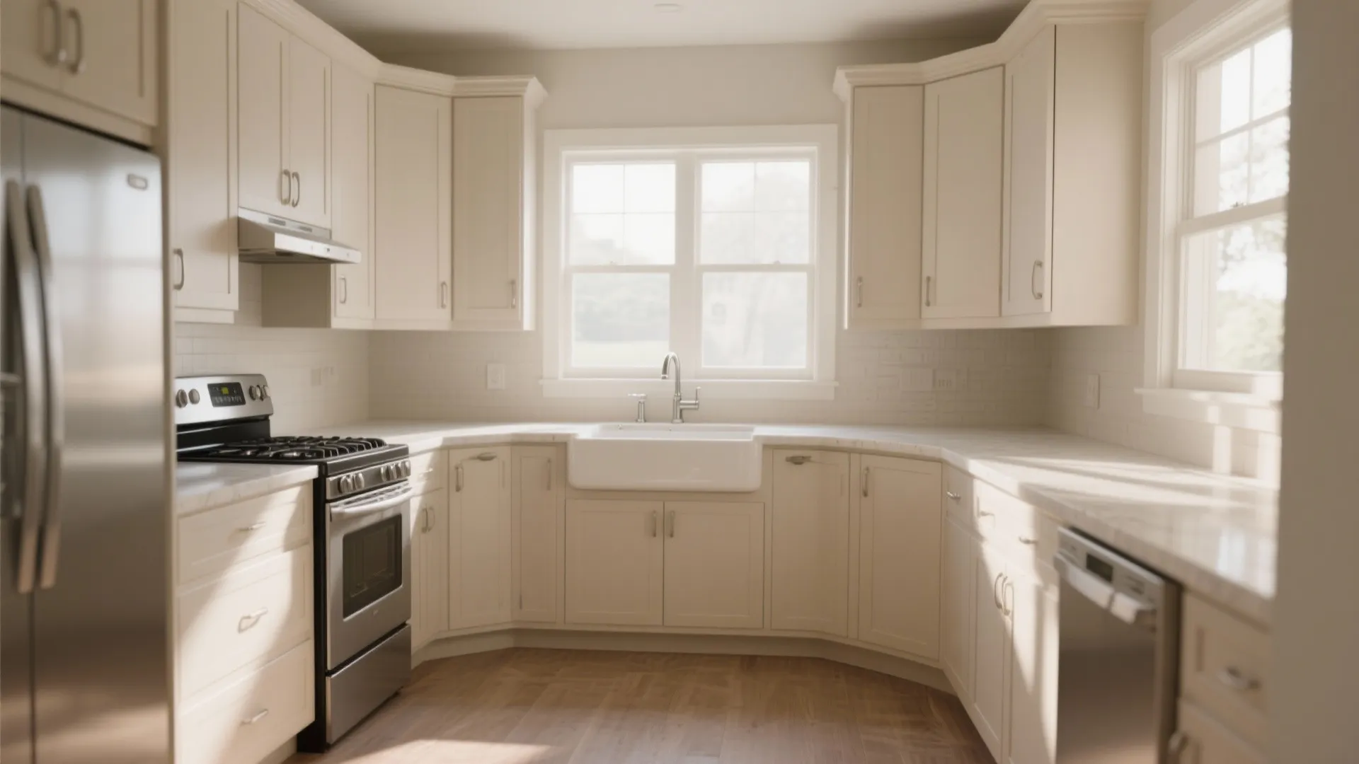 Corner kitchen layout with range and sink placement