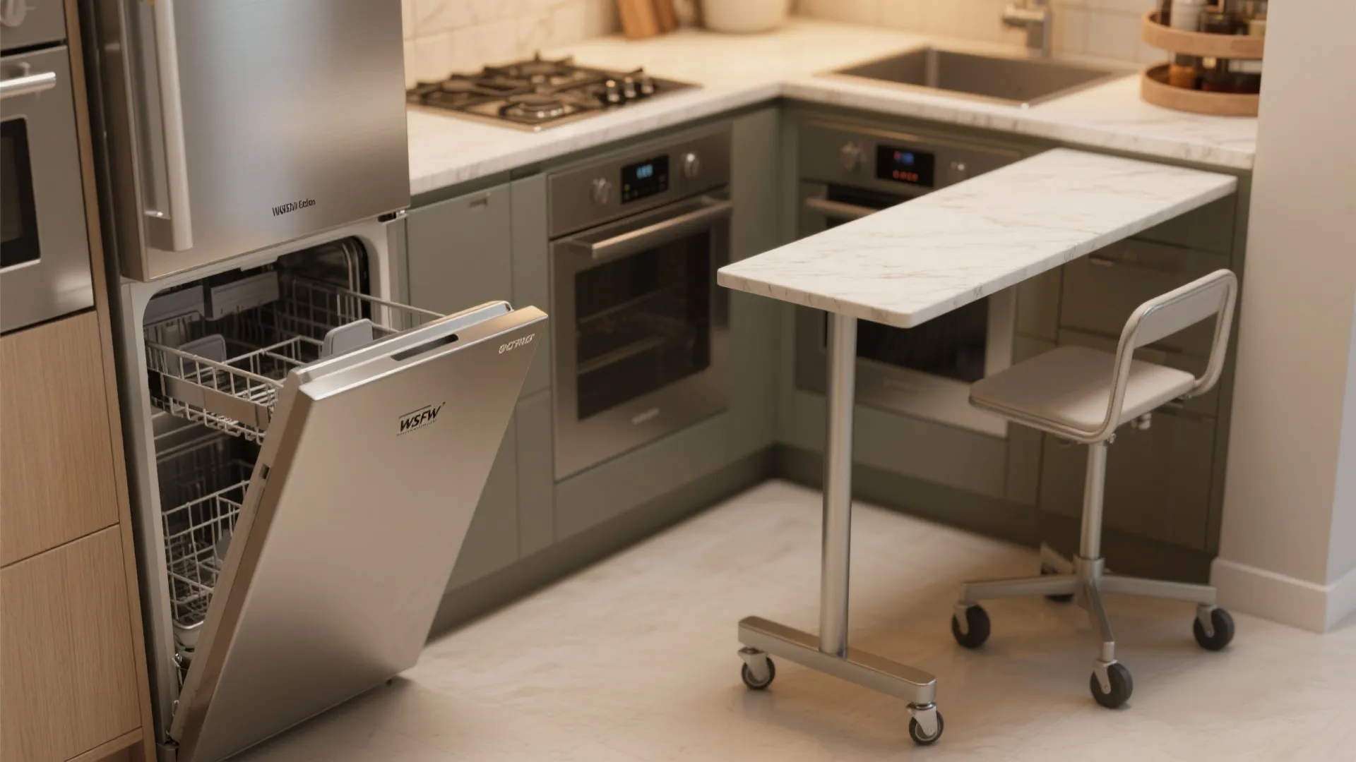4. Corner-friendly appliances and rolling islands