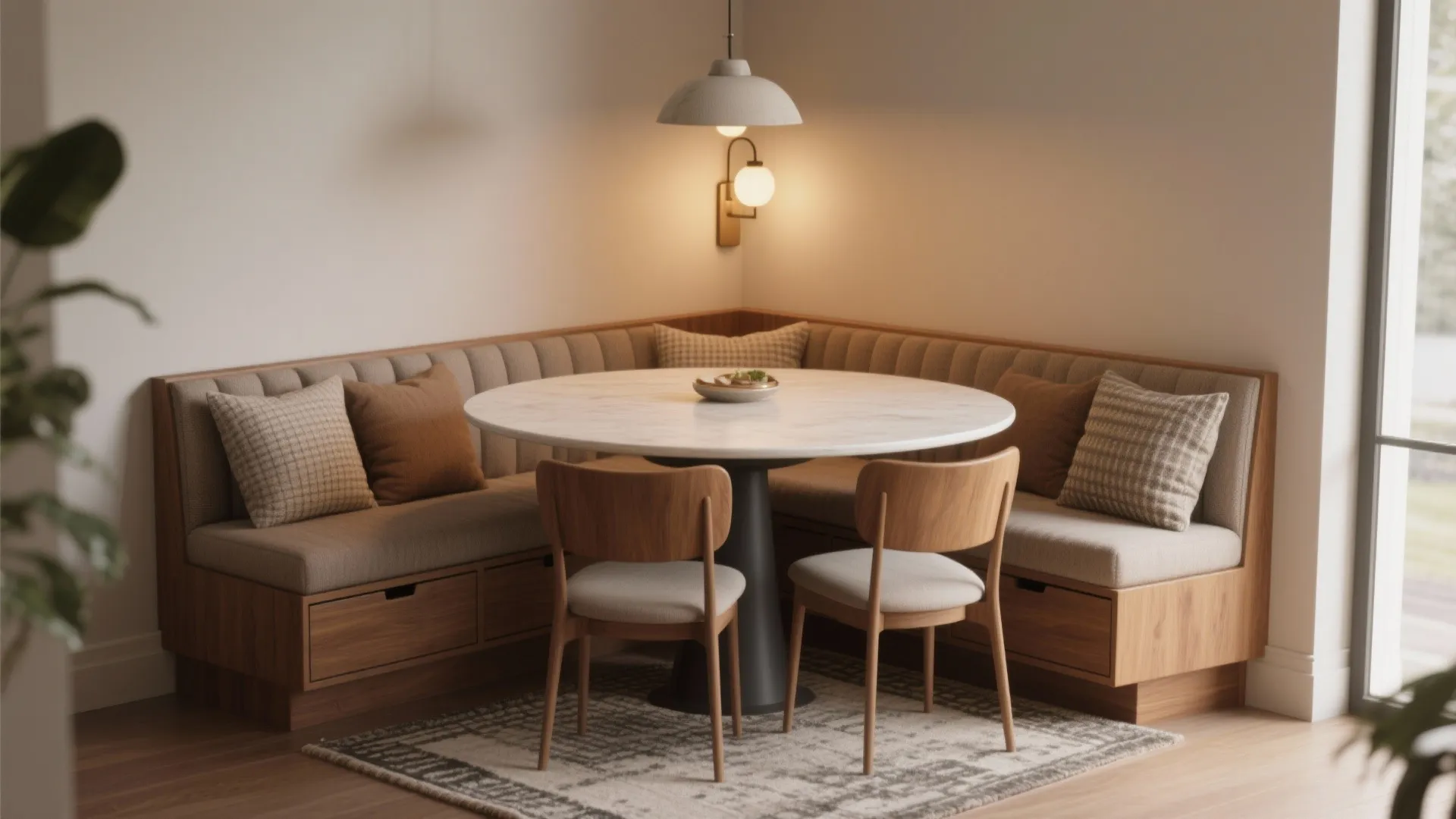 5. Corner banquette with a narrow table