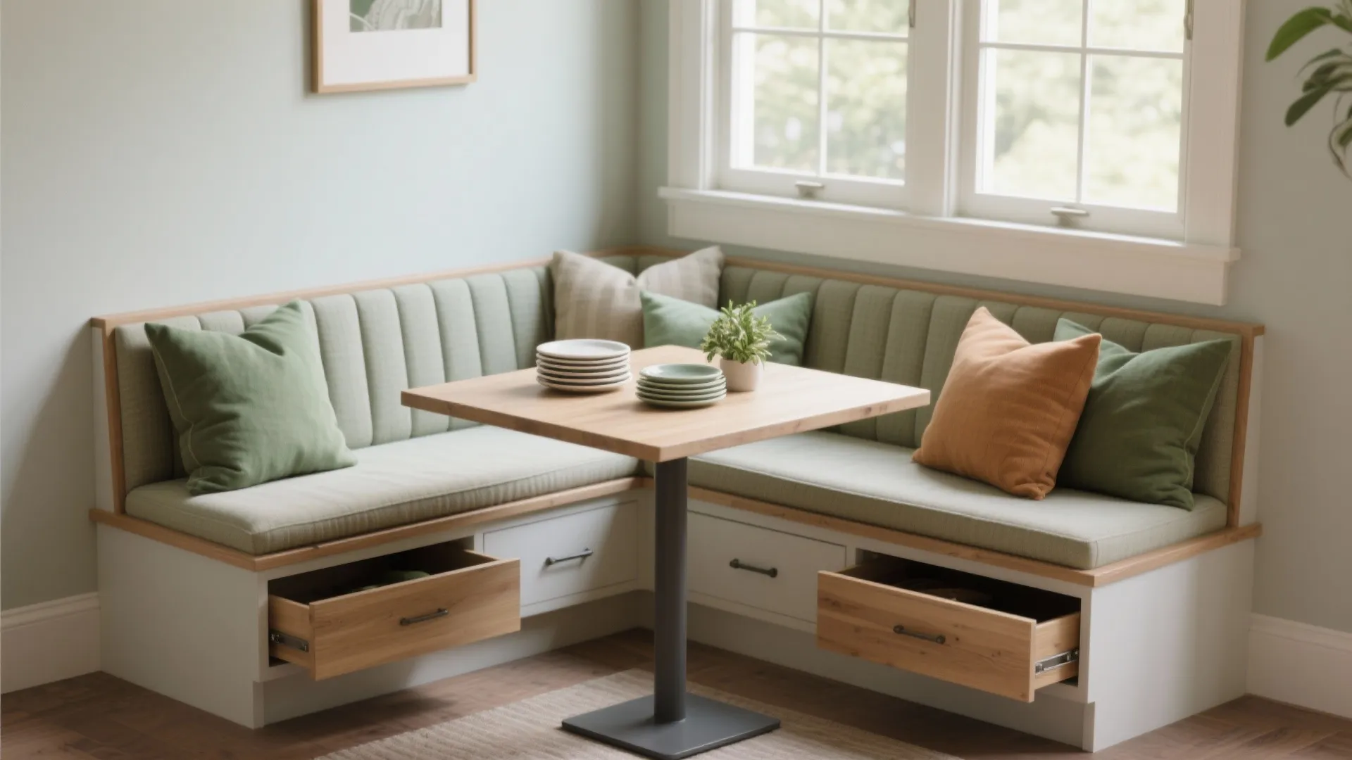 2. Corner banquette — bench seating saves space