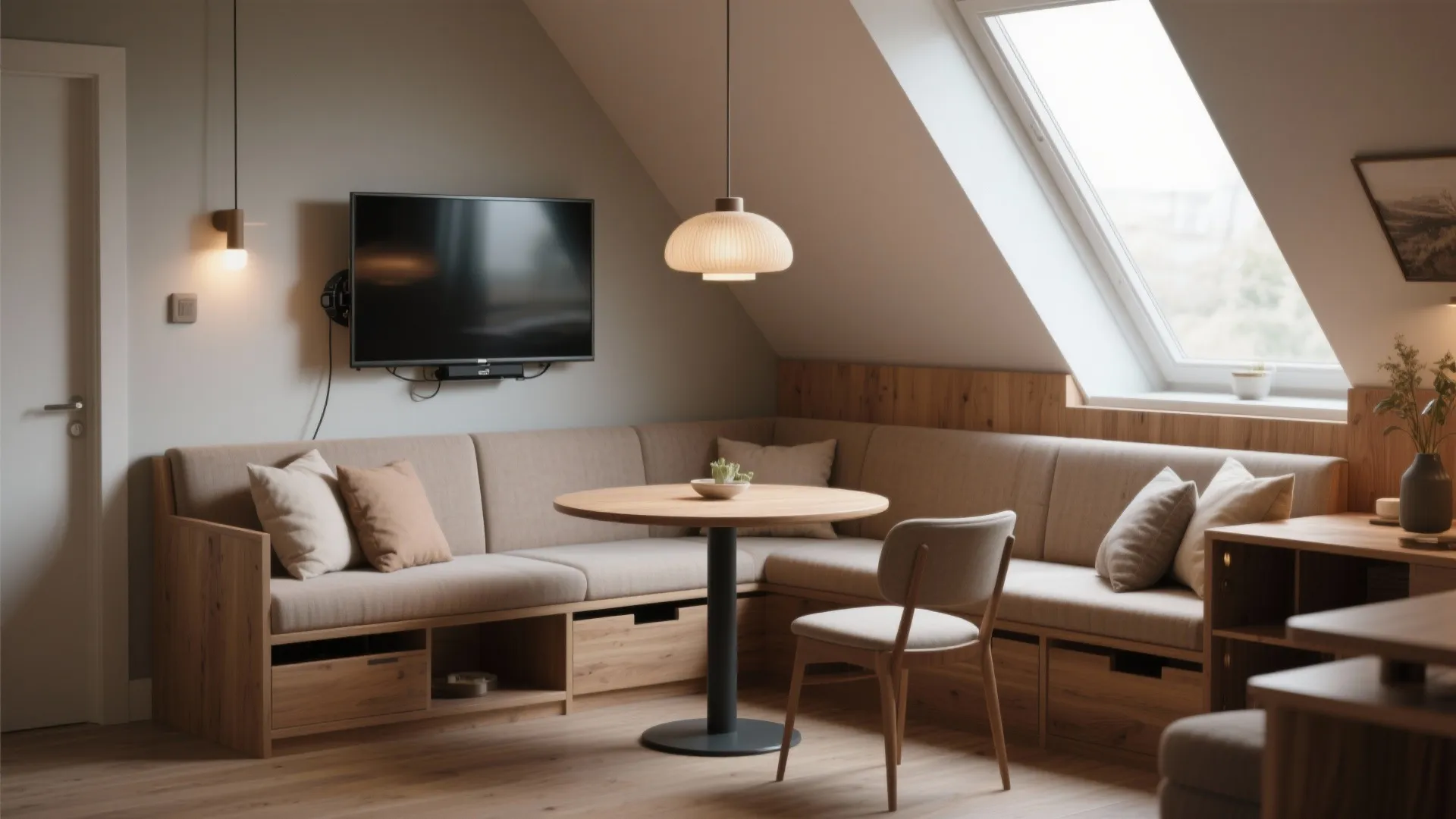 4. Corner banquette with swivel TV