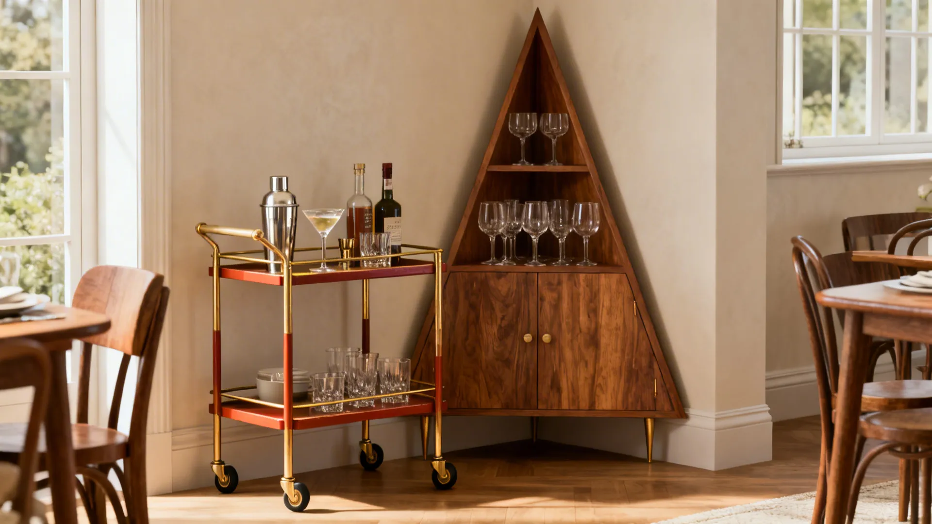 3. Corner Bar Cart or Beverage Station