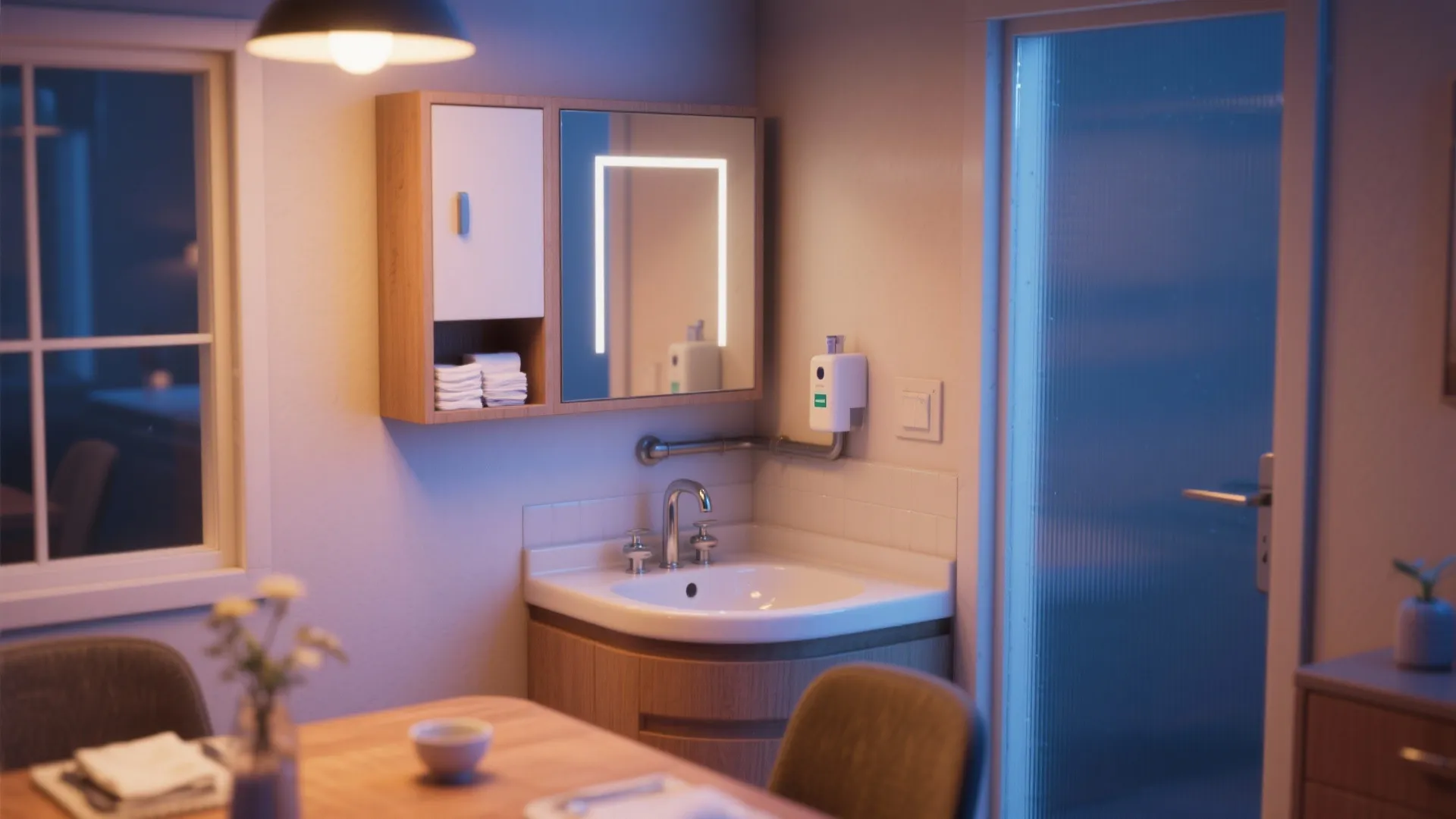 5) Compact Corner Basin With Mirror Cabinet