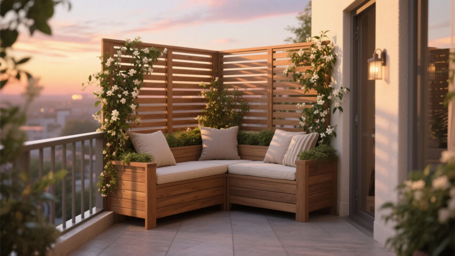 Corner Bench Sets with Privacy Screens