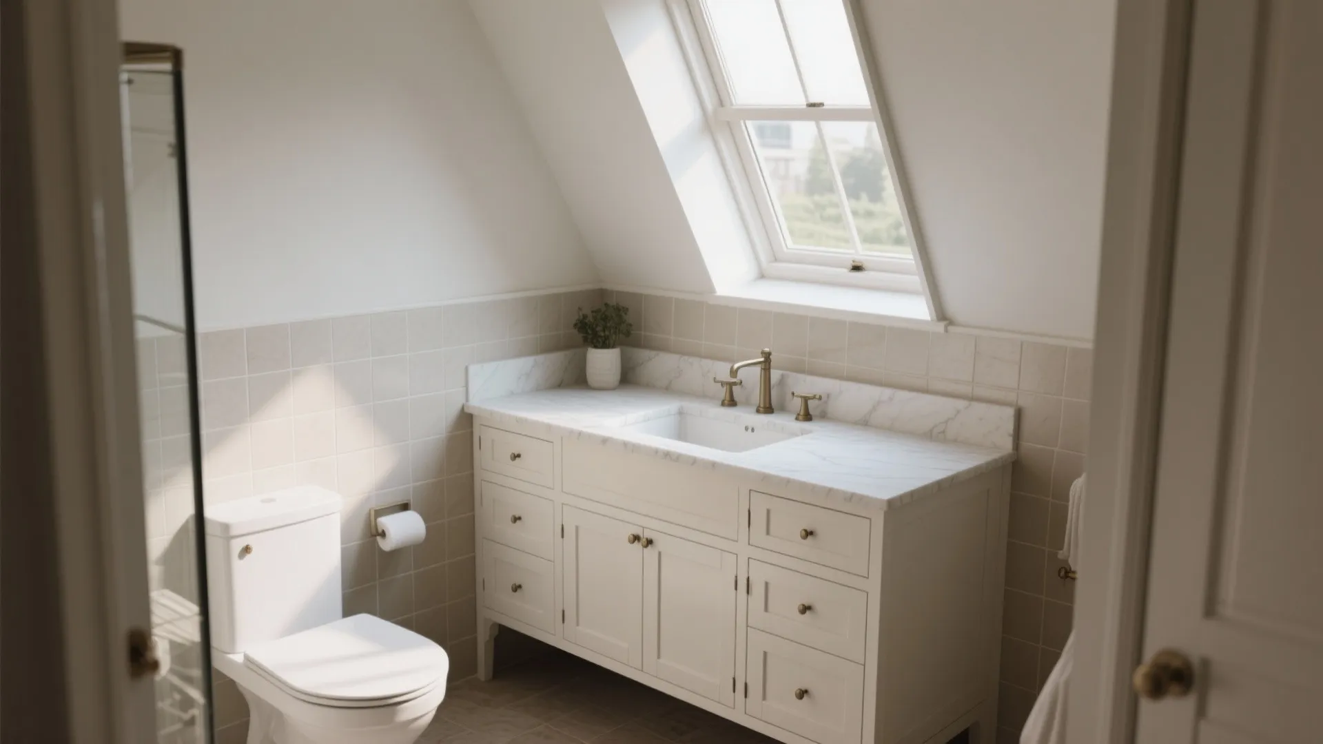 5. Bespoke corner shaker vanity for awkward layouts
