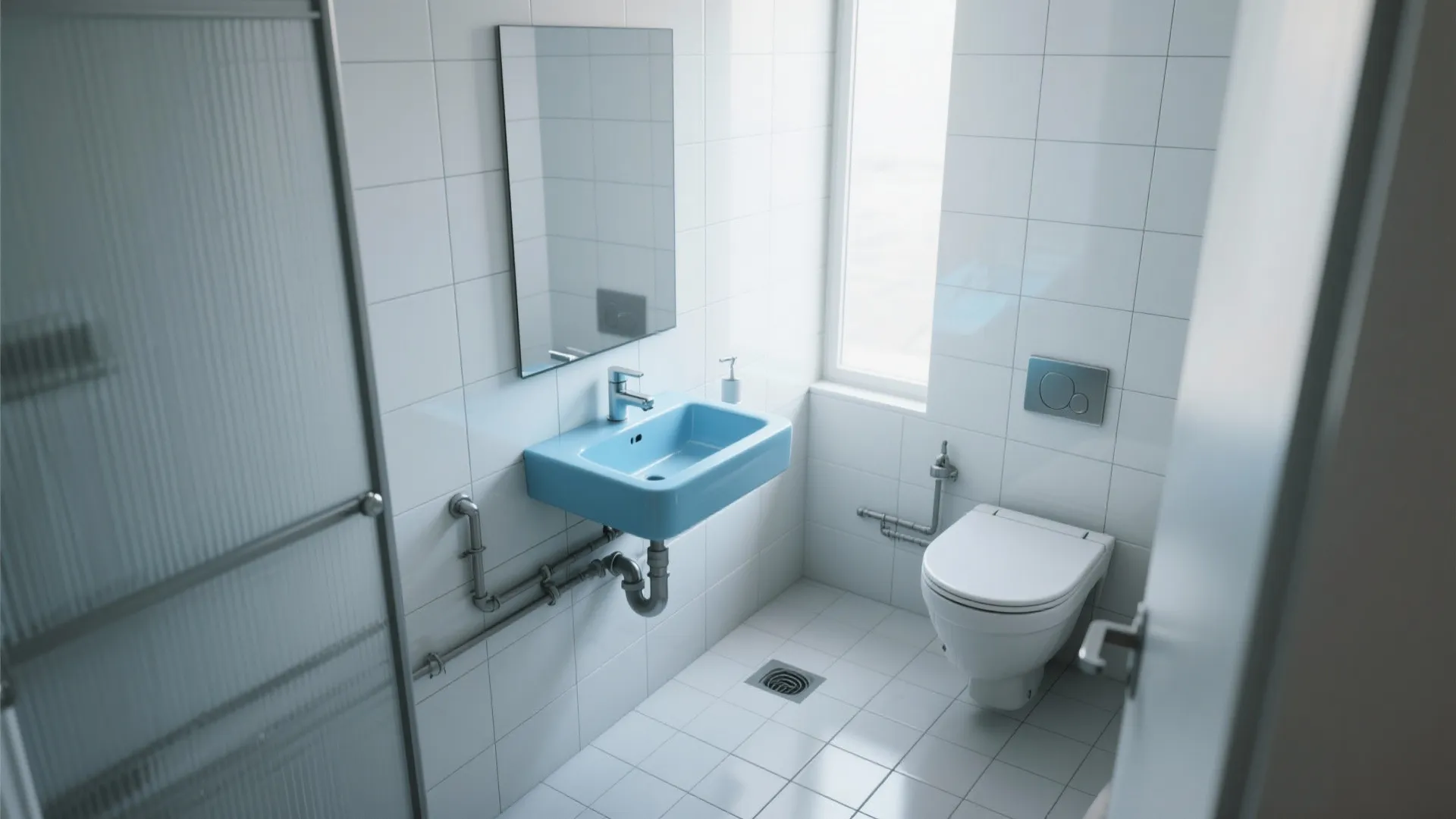 5. Compact Corner Blue Sink to Rescue Tiny Baths