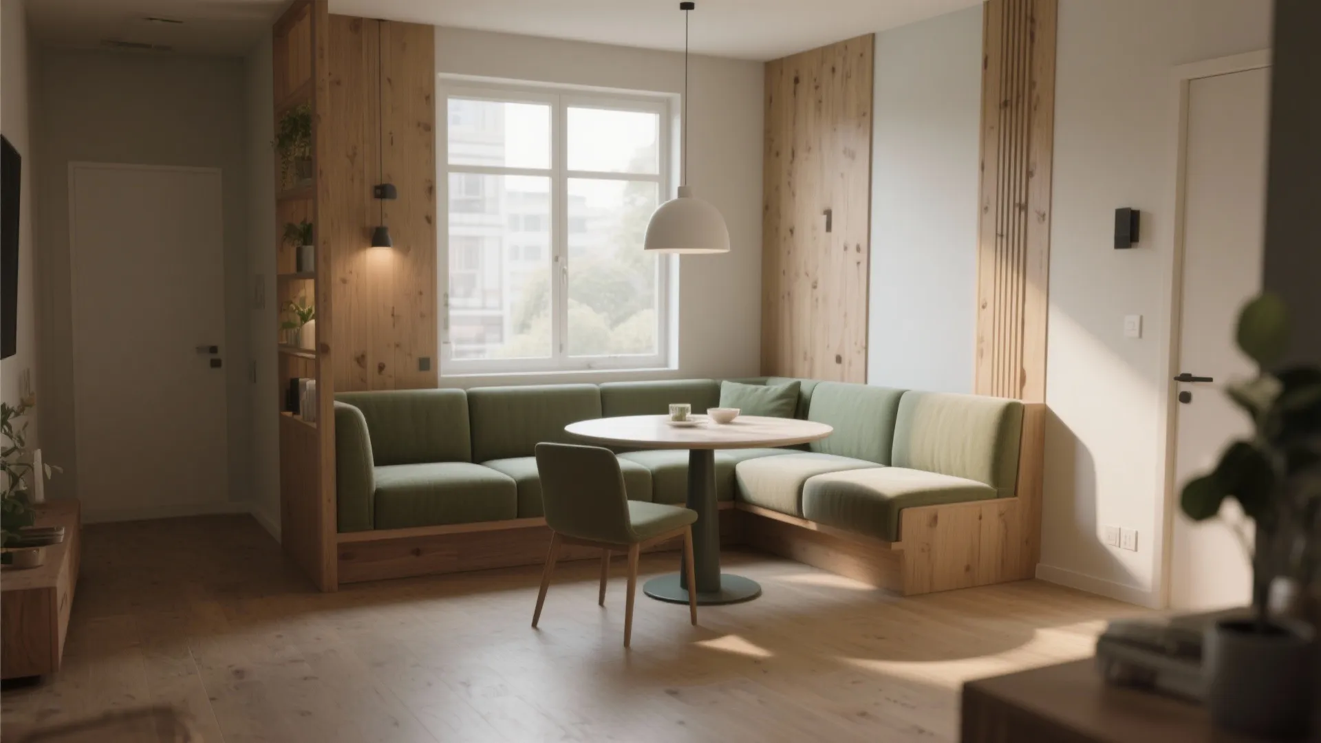 3. Corner Booth with L-Shaped Sofa