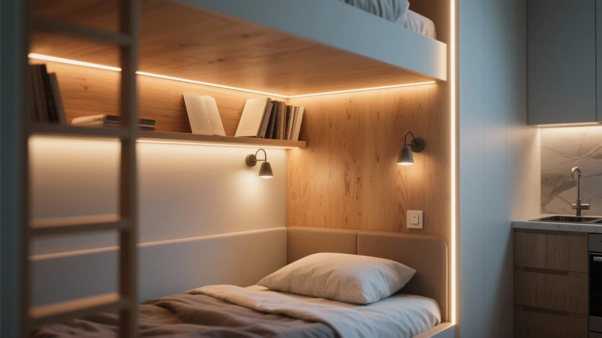 5. Corner Bunk with Integrated Lighting
