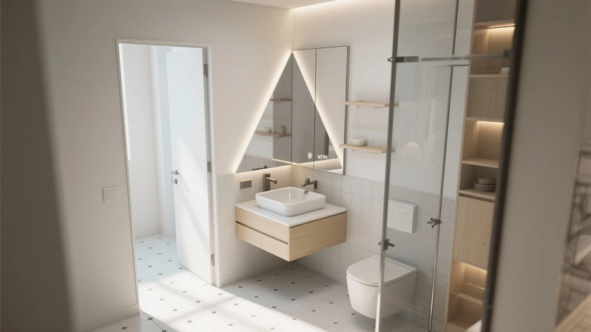 Corner Mirror Cabinet for Micro Bathrooms