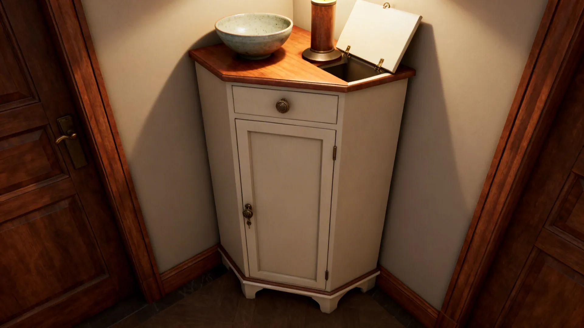 3. Narrow console or corner cabinet