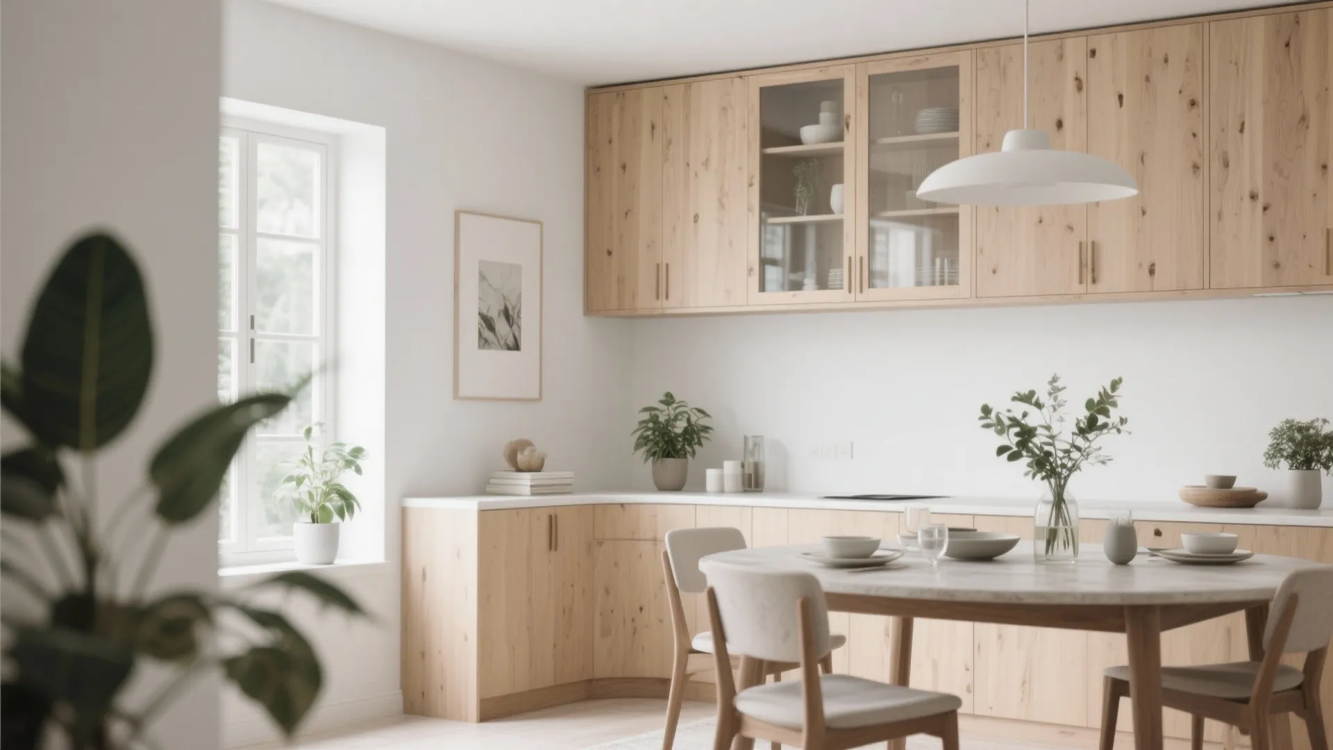 Curved corner dining cabinet with glass upper doors