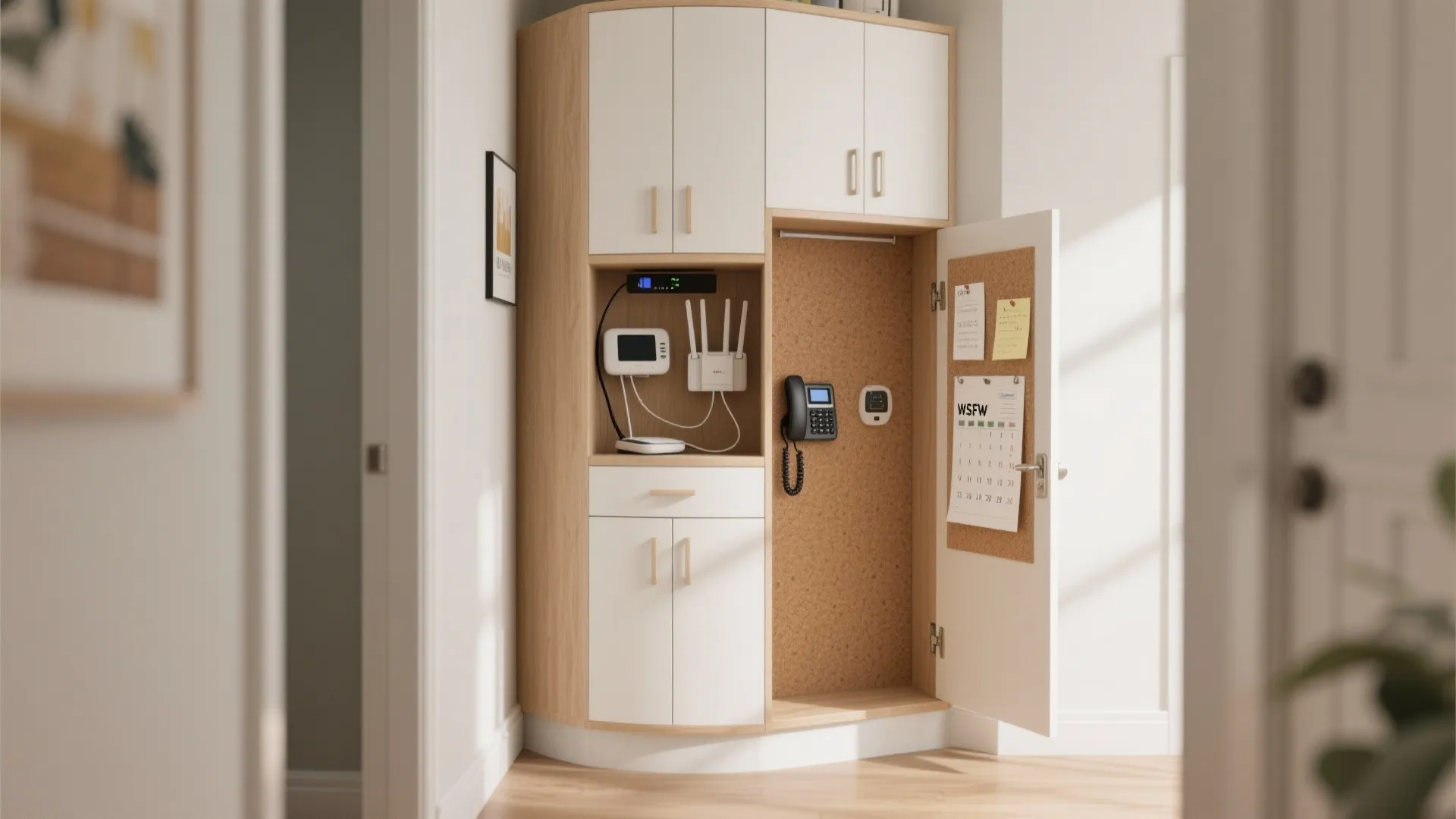 Corner Cabinet Tower with Charging Niche