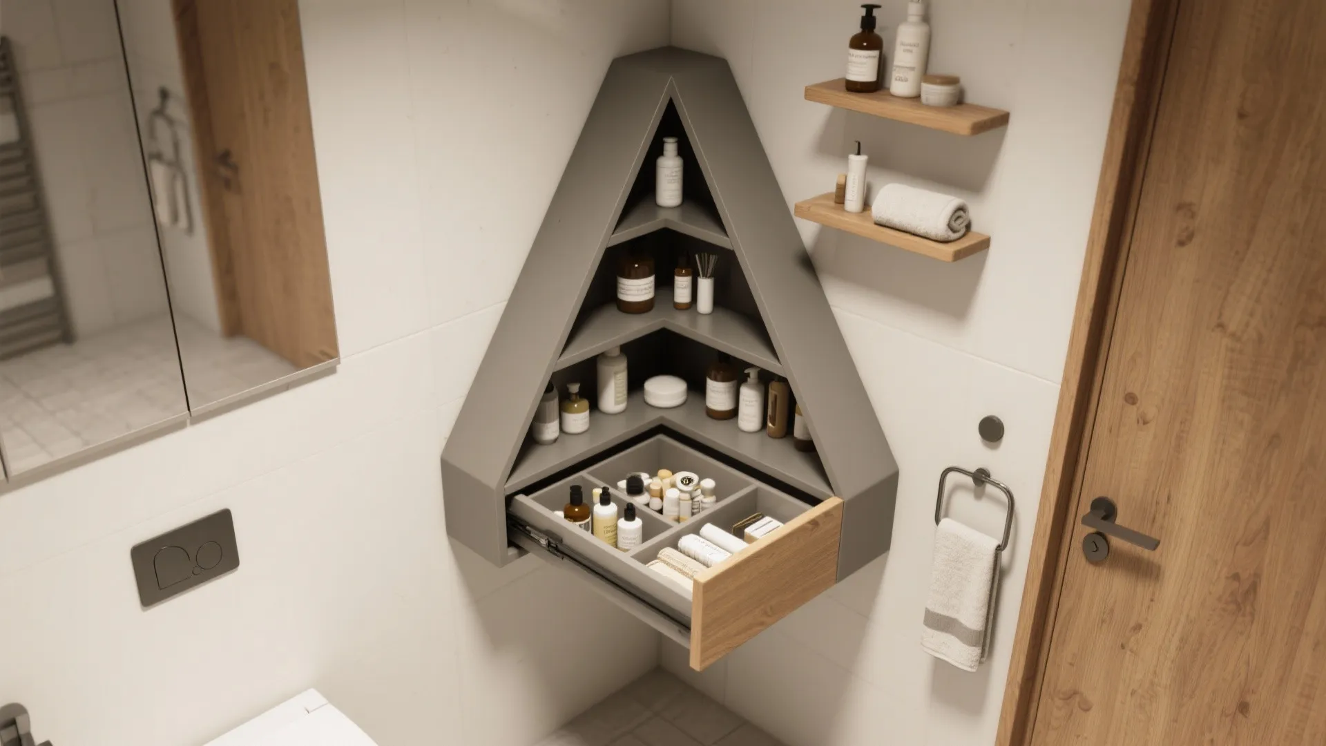 4. Corner cabinets and triangular shelving