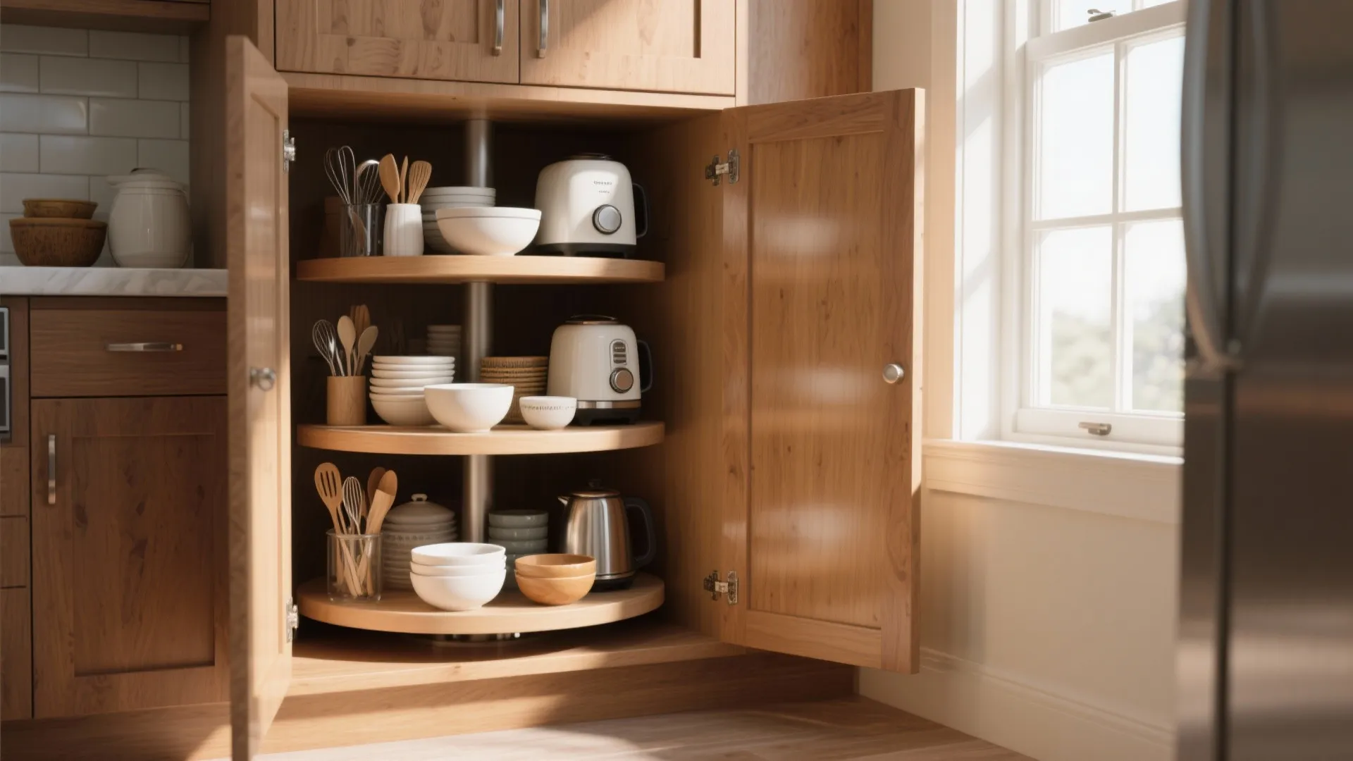 Corner Carousels and Lazy Susans for Deep Cabinets