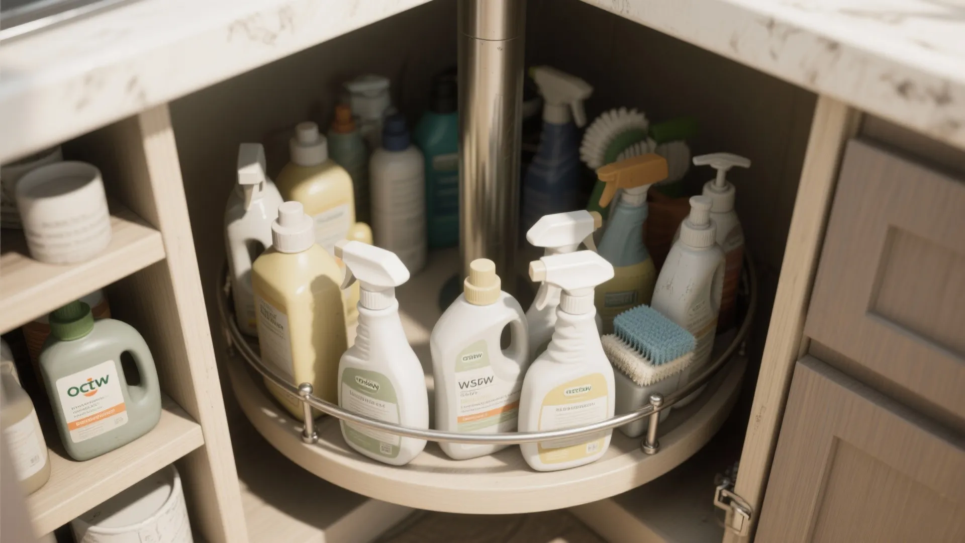 4. Corner Carousel for Bottles and Supplies