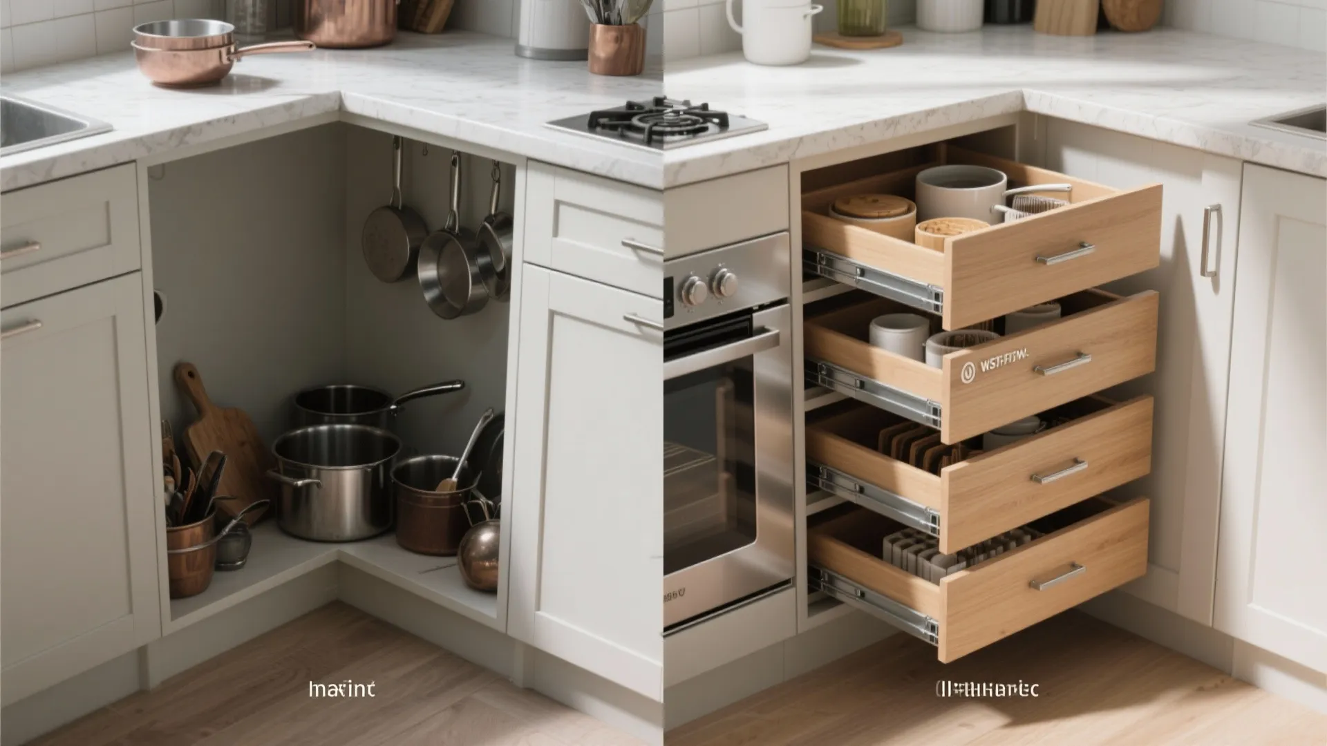 4. Corner solutions: carousel, pull-out and diagonal drawers
