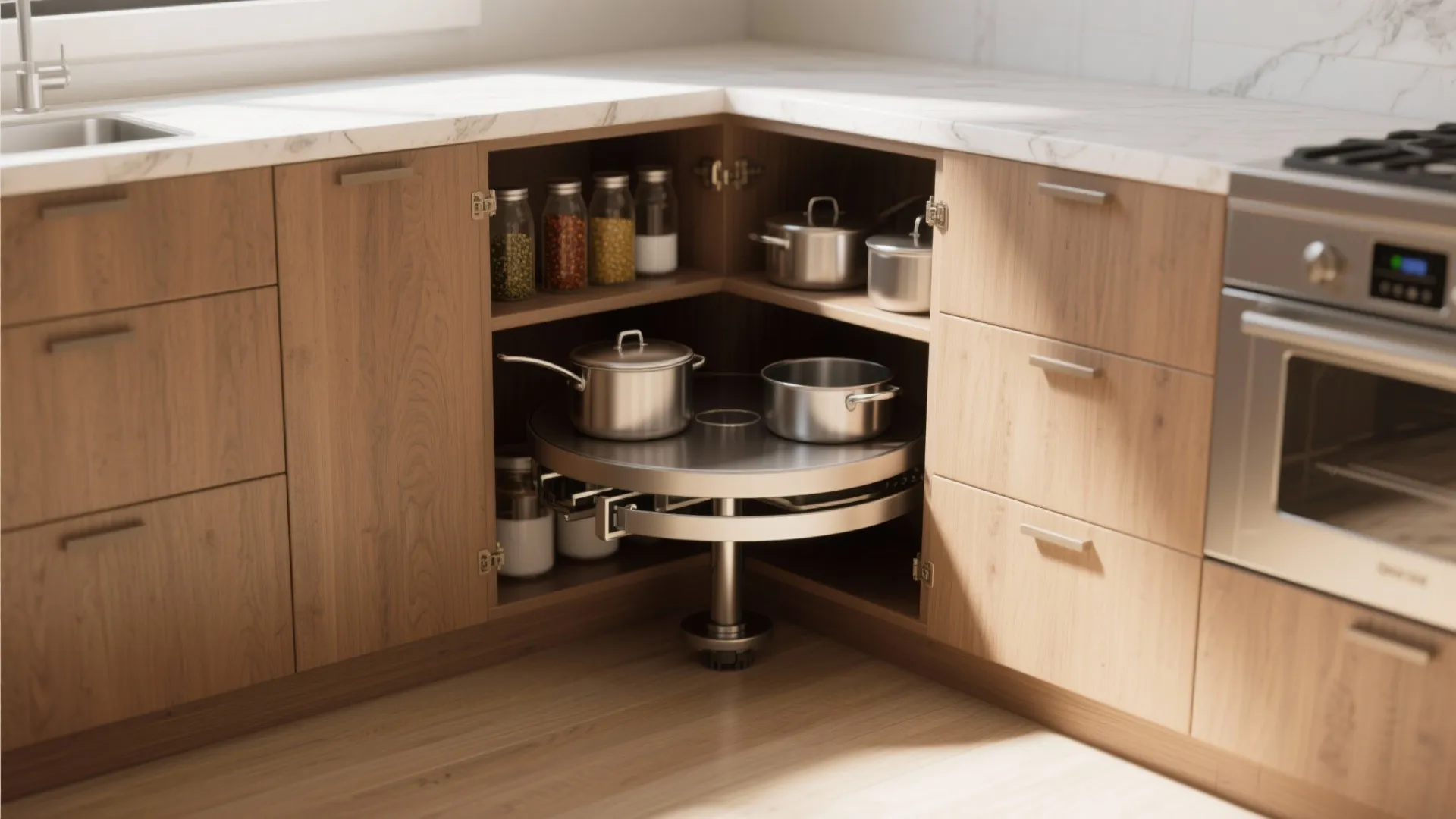 3. Corner Carousel and Diagonal Corner Cabinets