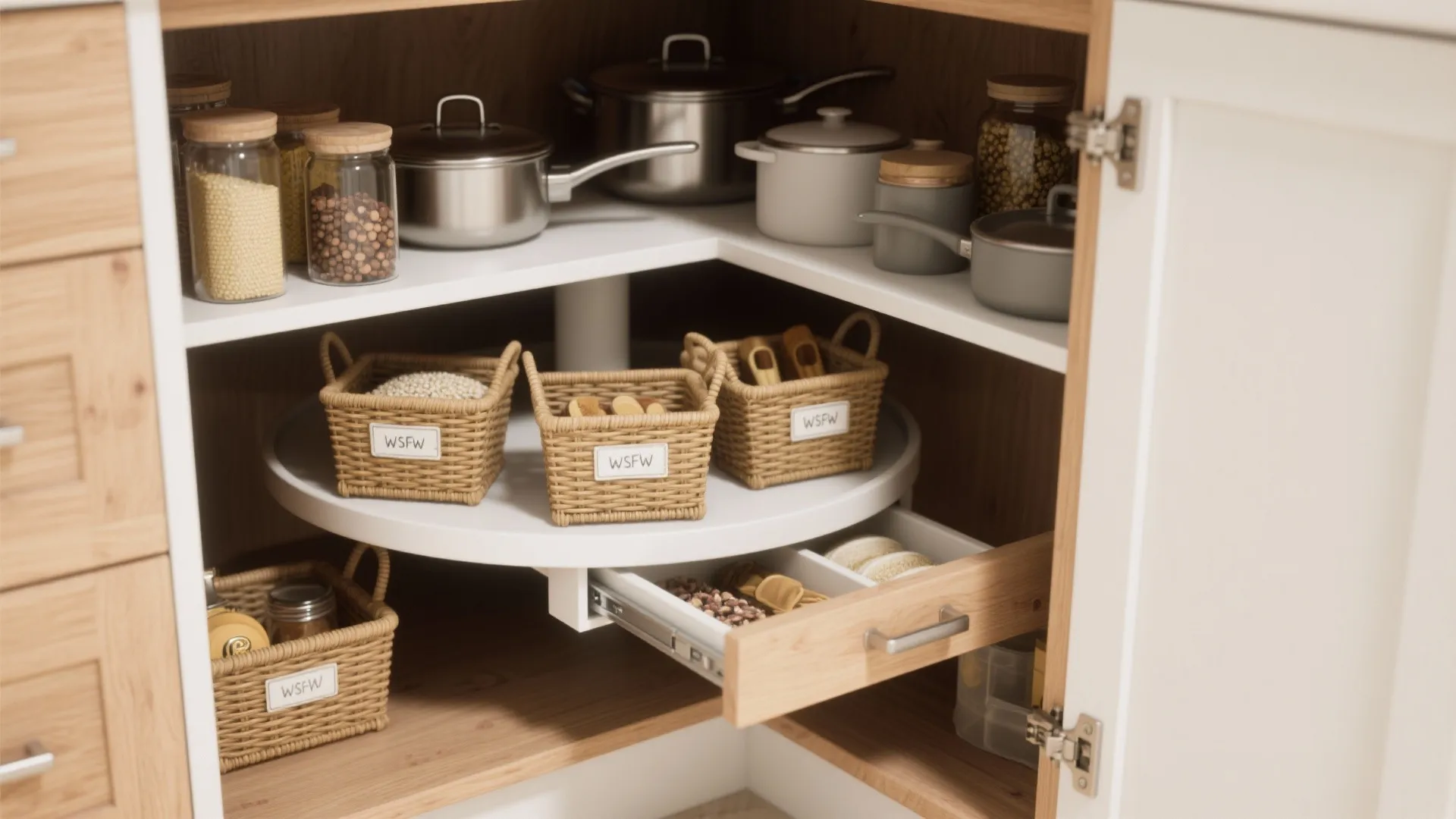 2. Corner carousel cabinet to tame the black hole