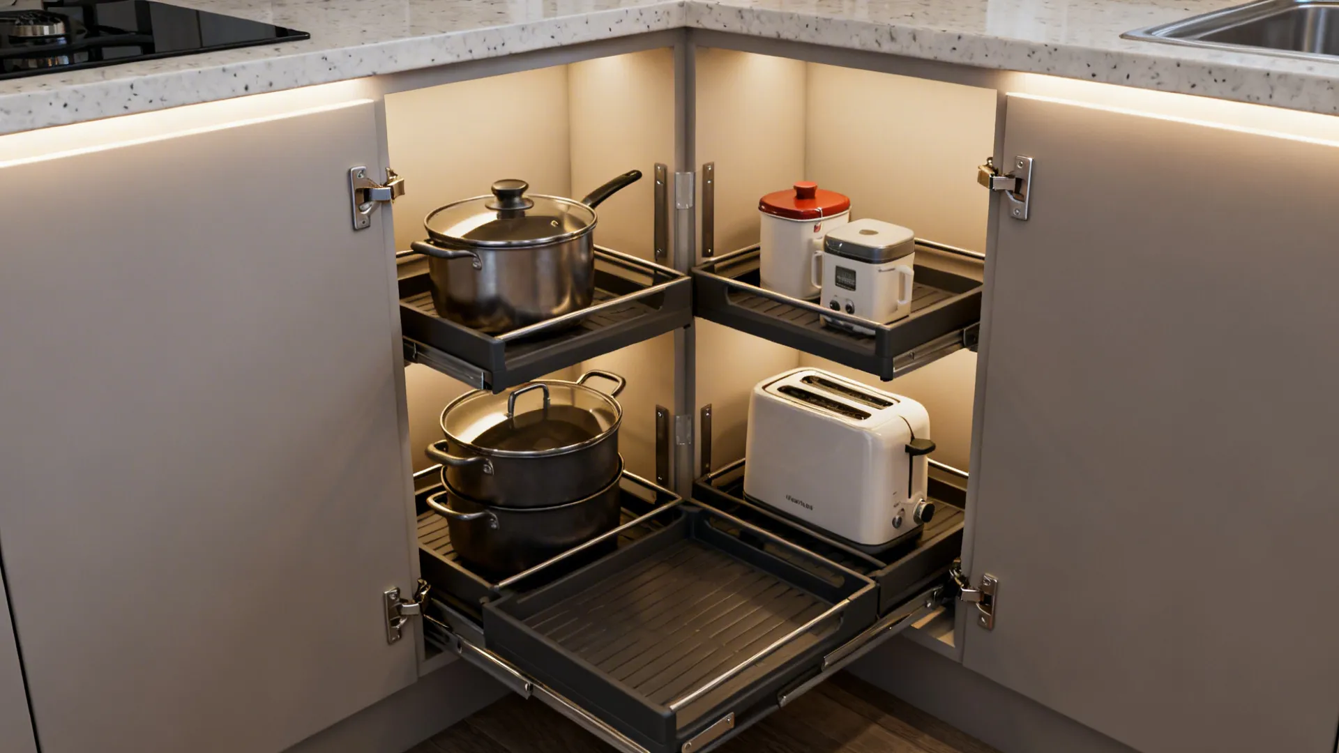 L-shaped micro-kitchen with a hard-working corner