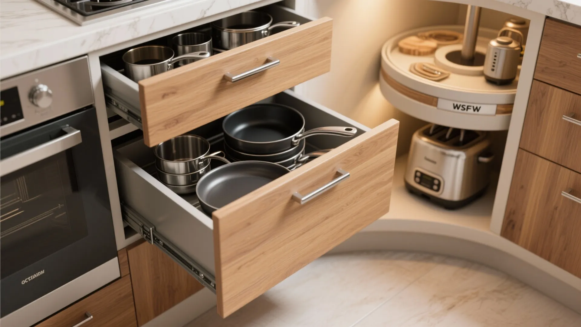 2. Corner Carousel and Deep Drawers