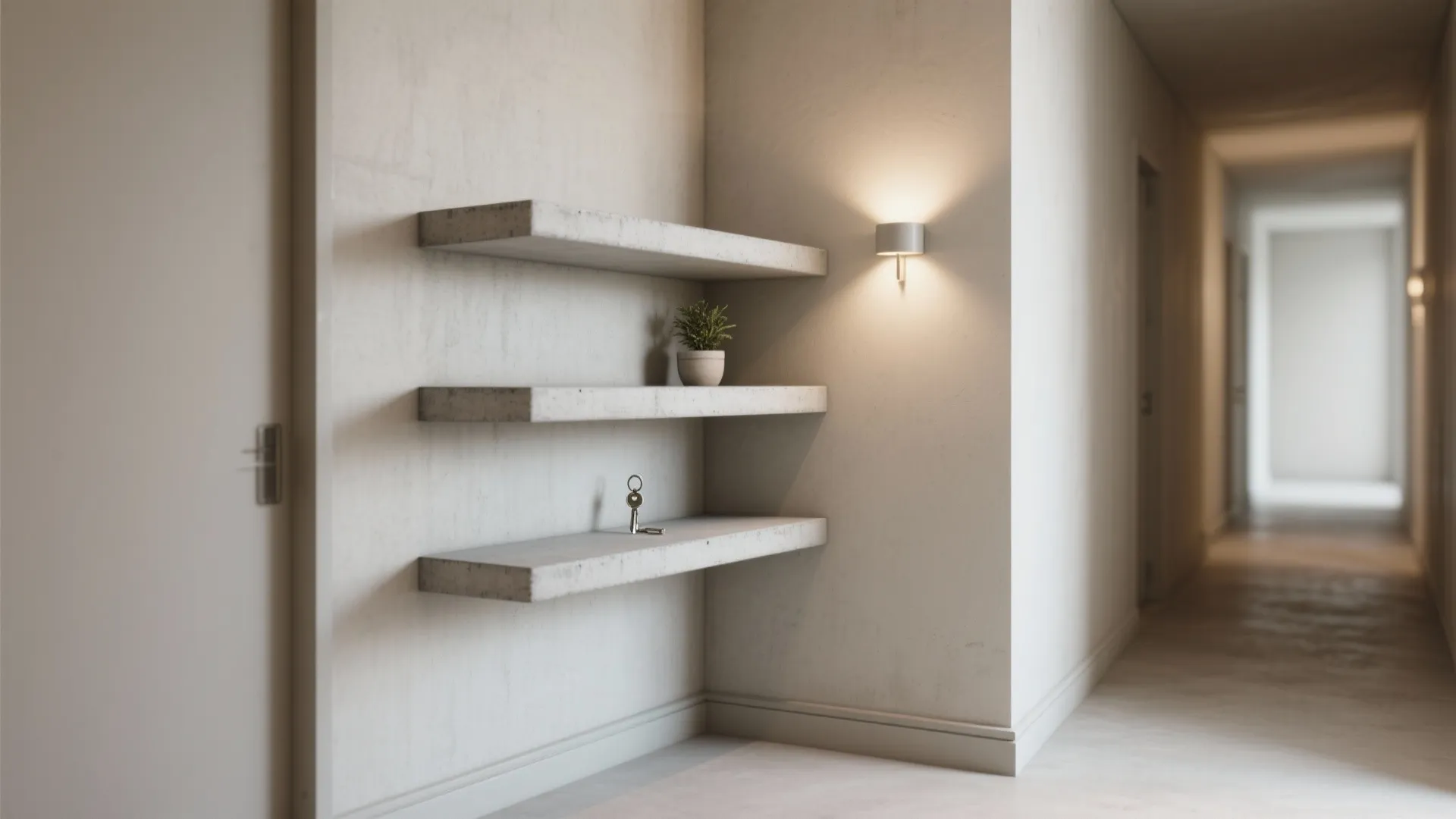 Cast-in-place corner shelving that turns the bend